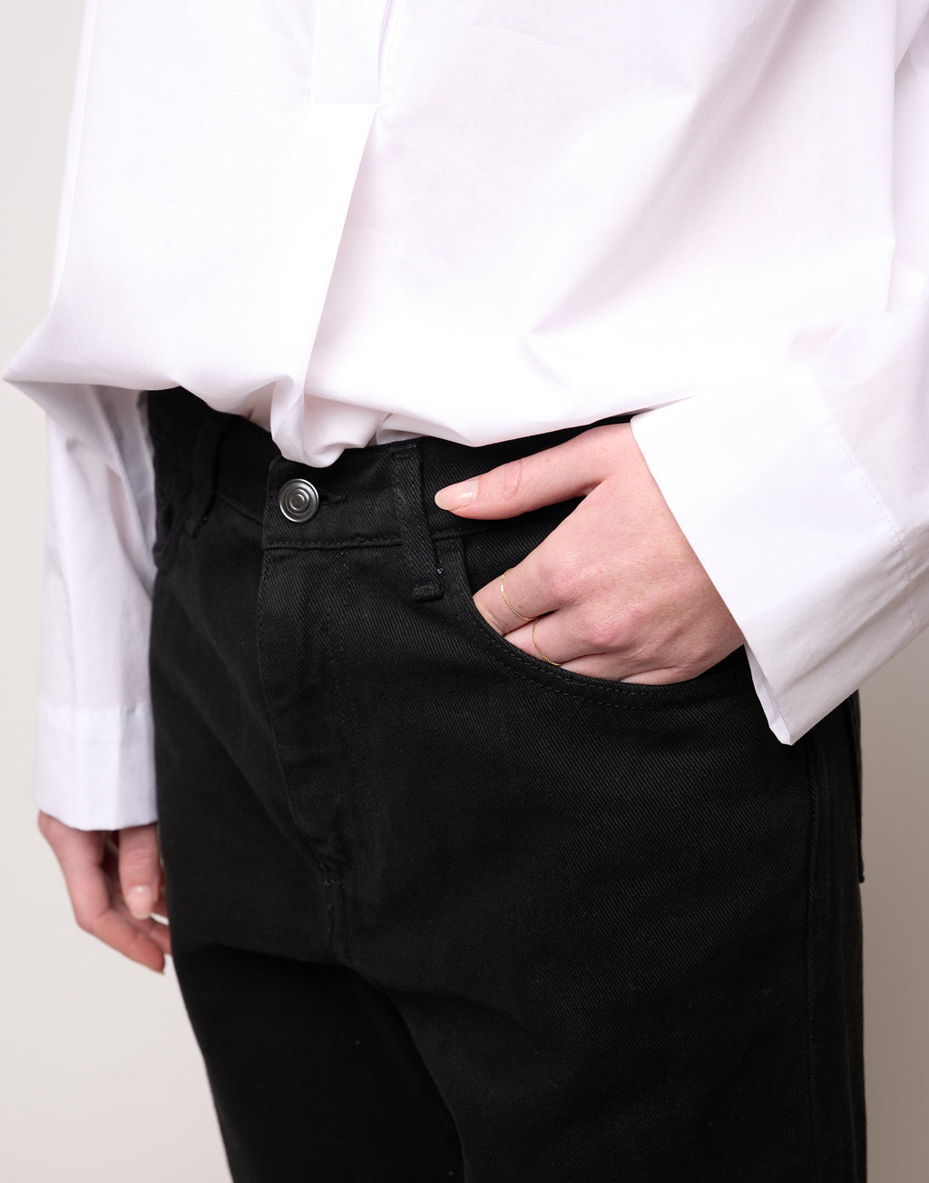 Pantalone Ampio Cropped Genderless in Drill di Cotone Nero