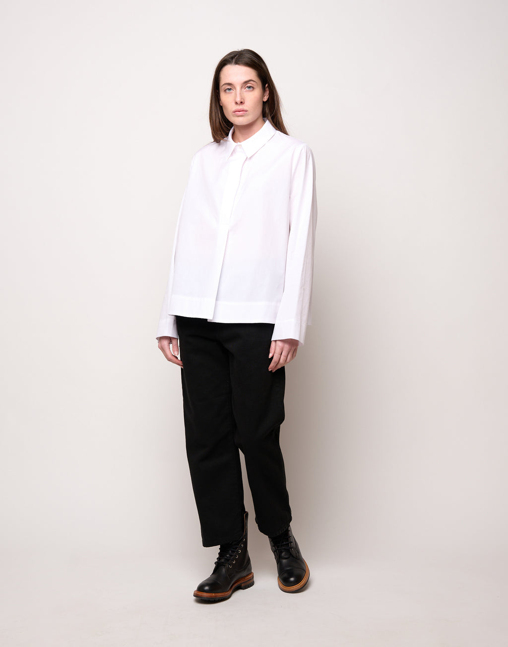 Pantalone Ampio Cropped Genderless in Drill di Cotone Nero