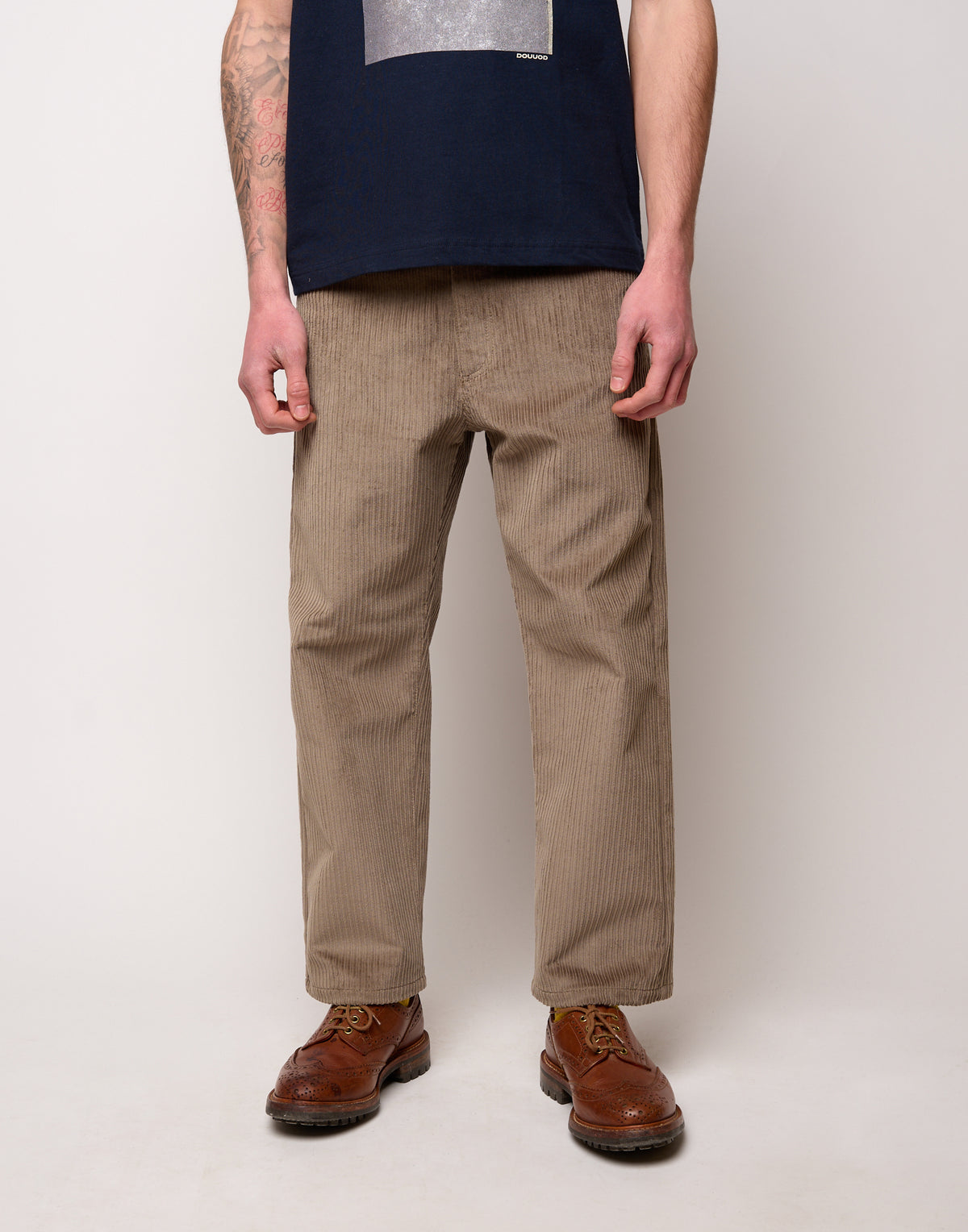 Pantalone Ampio Cropped Genderless in Velluto a Costa Larga Fango