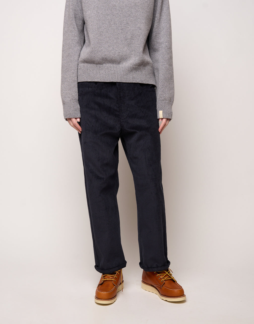Pantalone Ampio Cropped Genderless in Velluto a Costa Larga Blu