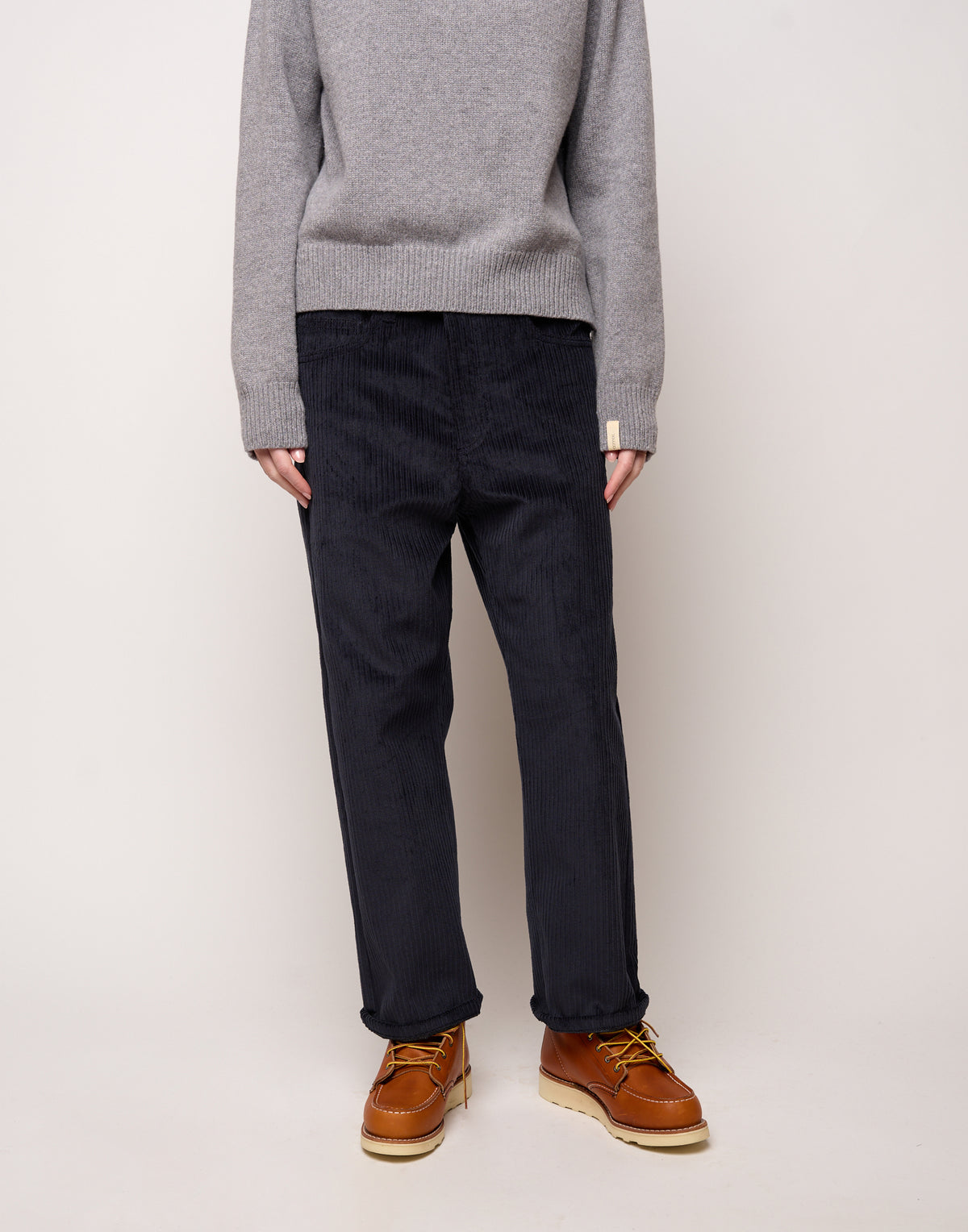 Pantalone Ampio Cropped Genderless in Velluto a Costa Larga Blu