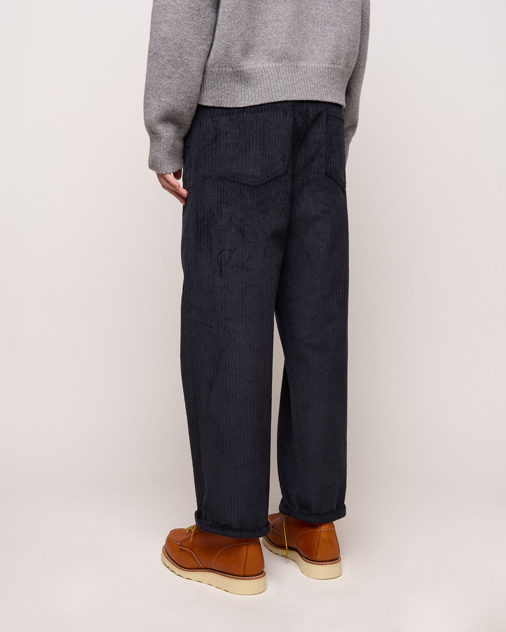 Pantalone Ampio Cropped Genderless in Velluto a Costa Larga Blu