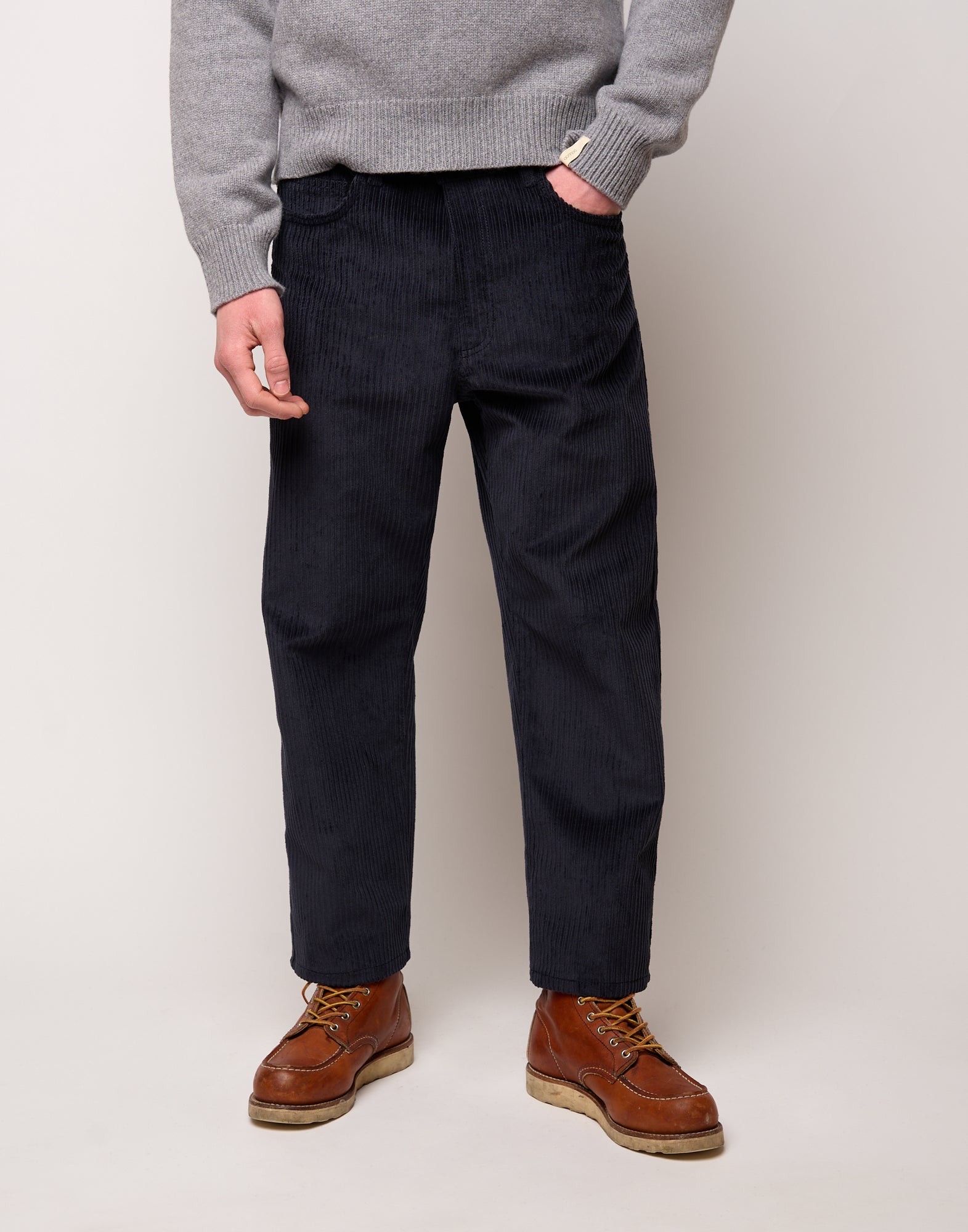 Pantalone Ampio Cropped Genderless in Velluto a Costa Larga Blu