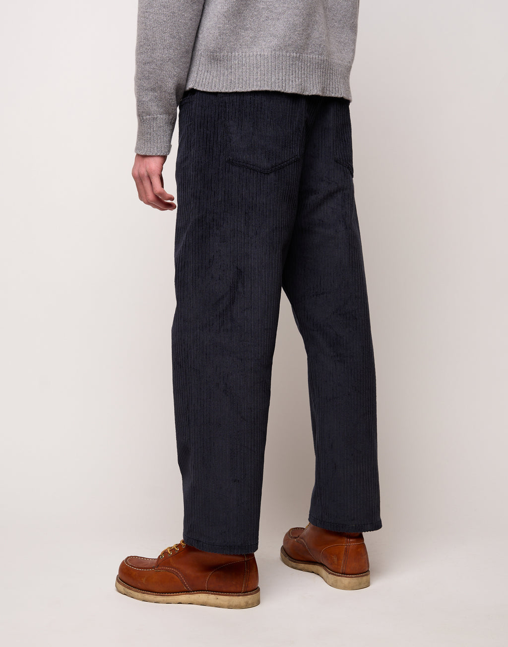 Pantalone Ampio Cropped Genderless in Velluto a Costa Larga Blu
