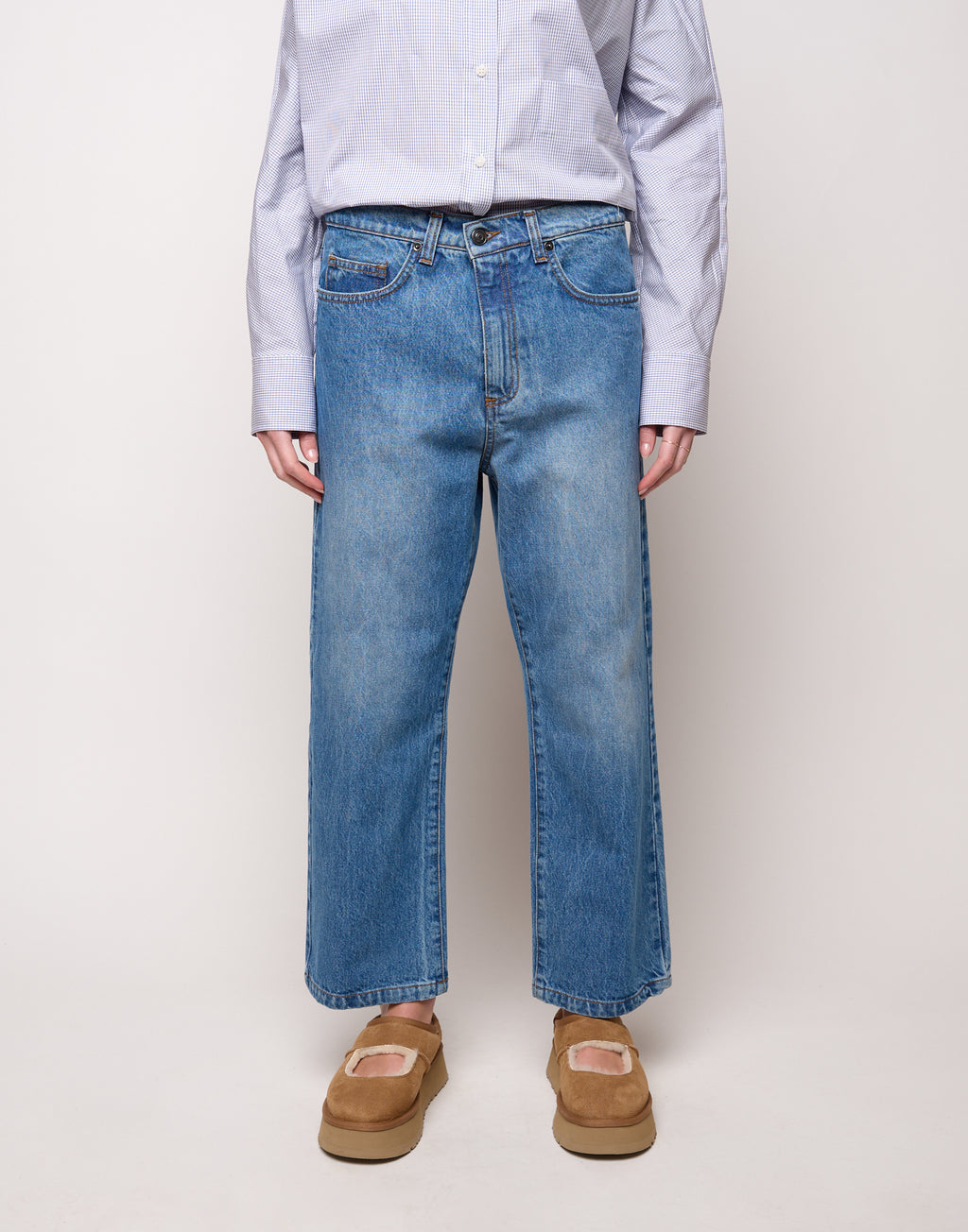Pantalone Ampio Cropped Genderless in Denim Washed