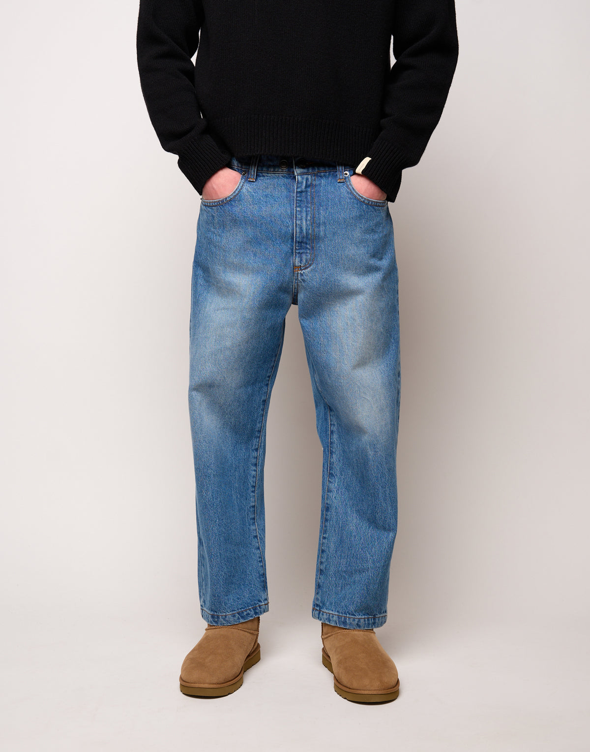 Pantalone Ampio Cropped Genderless in Denim Washed