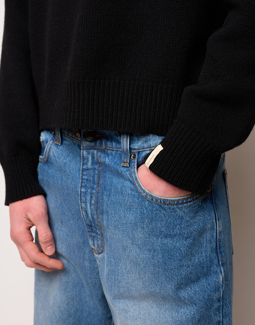 Pantalone Ampio Cropped Genderless in Denim Washed