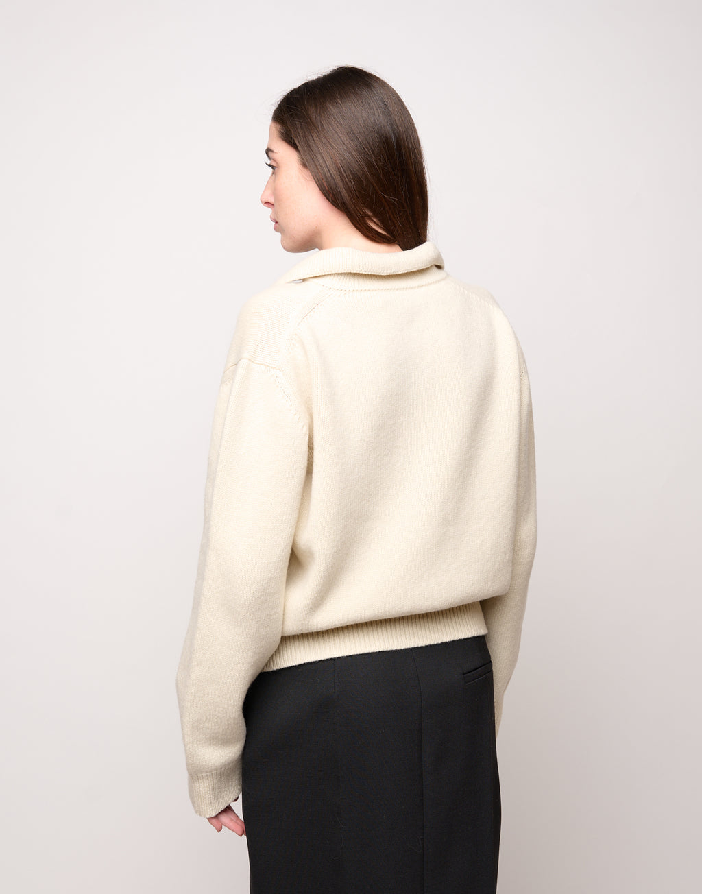Maglia Polo Cropped in Lana e Cashmere Panna