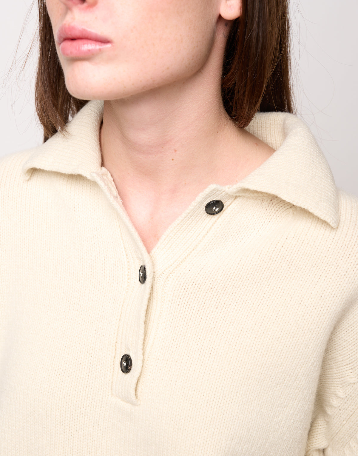 Maglia Polo Cropped in Lana e Cashmere Panna