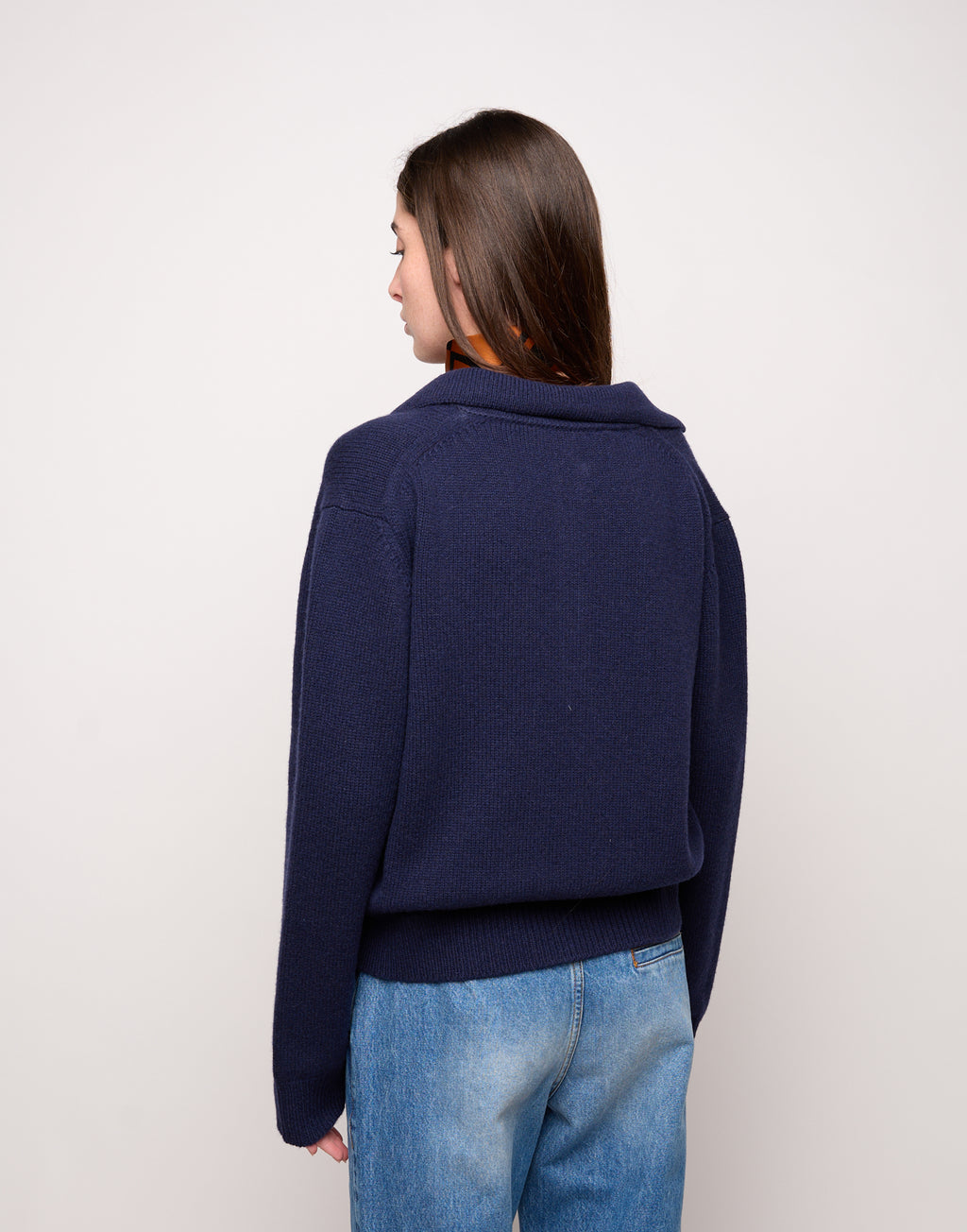 Maglia Polo Cropped in Lana e Cashmere Oltremare