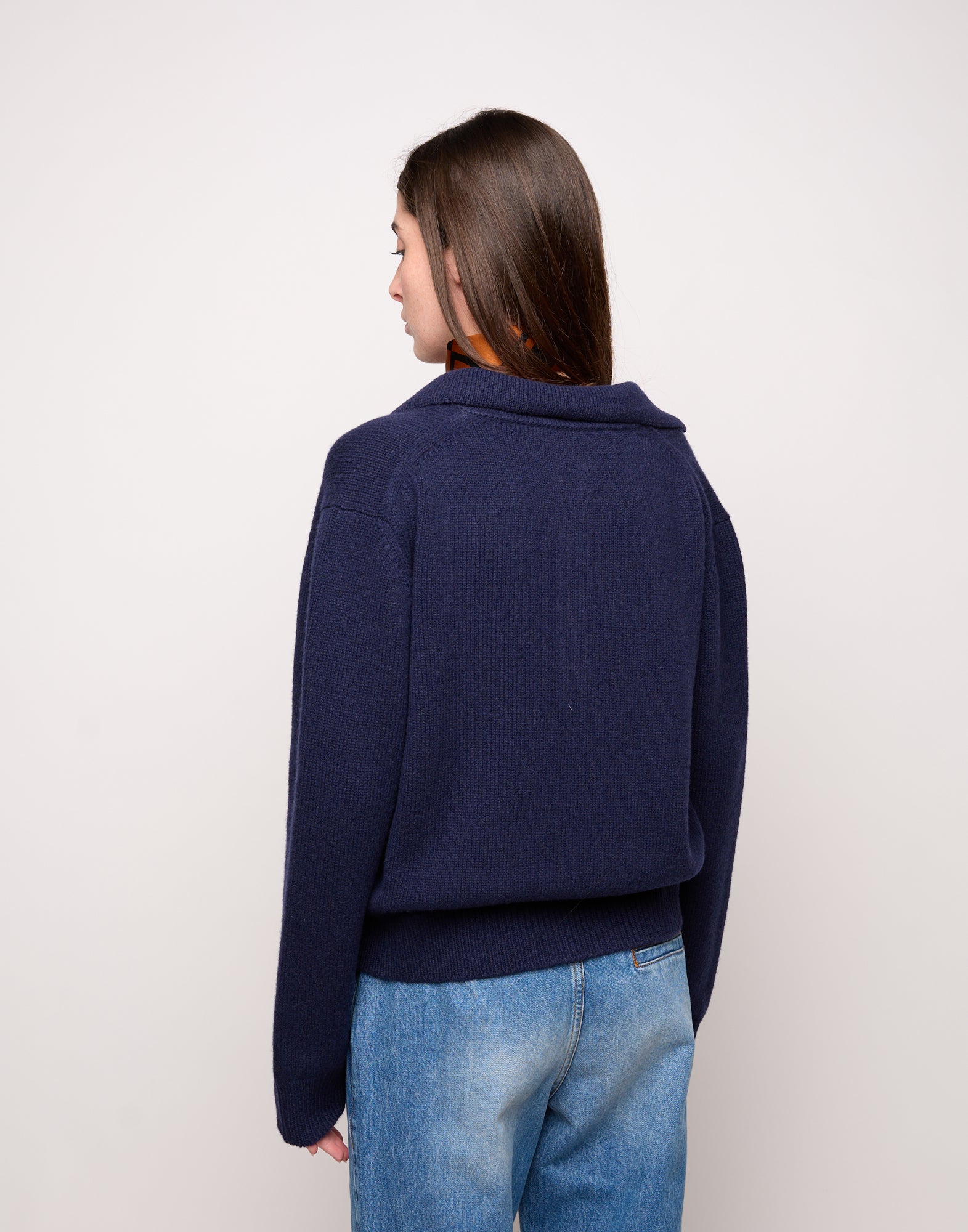 Maglia Polo Cropped in Lana e Cashmere Oltremare