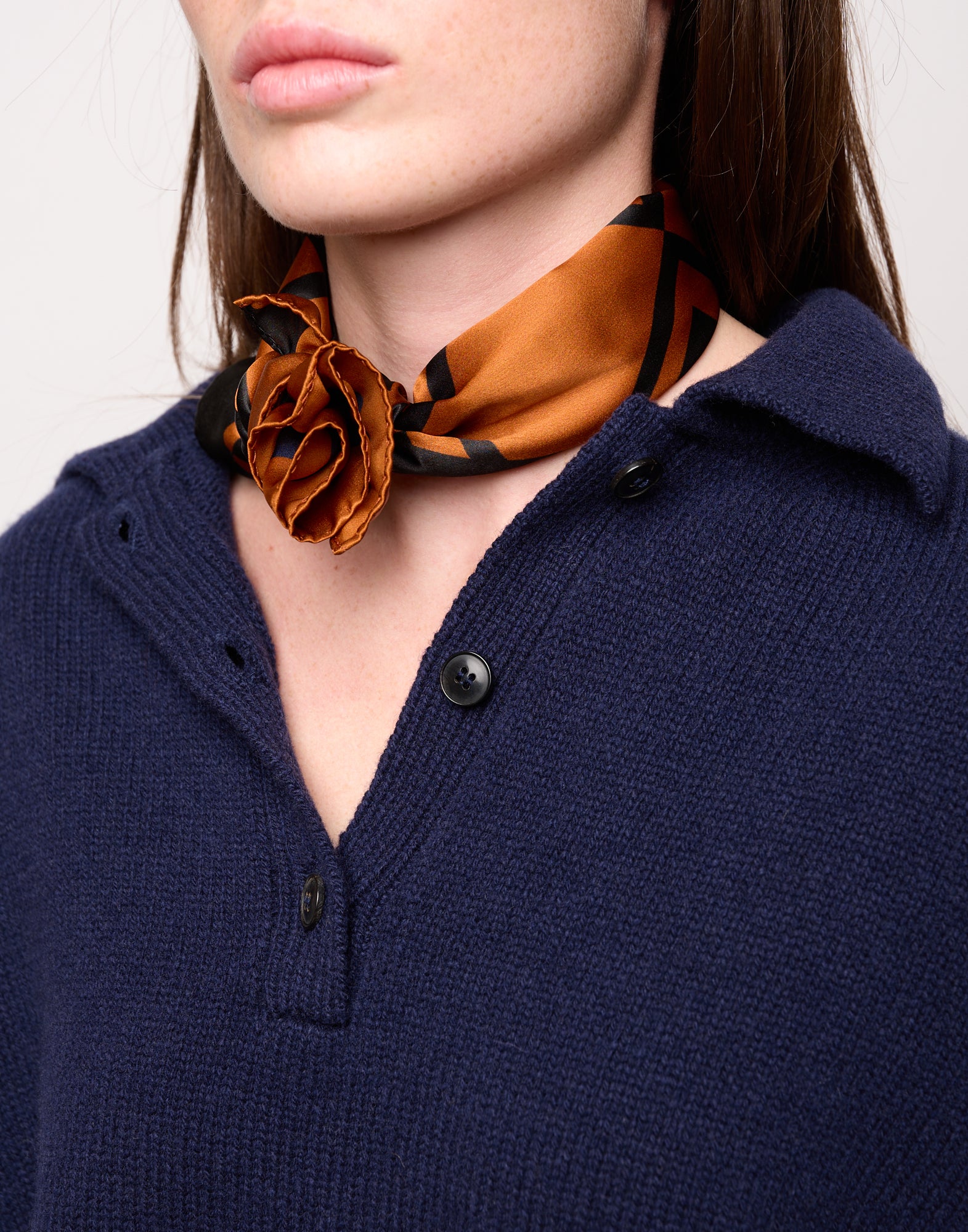 Maglia Polo Cropped in Lana e Cashmere Oltremare