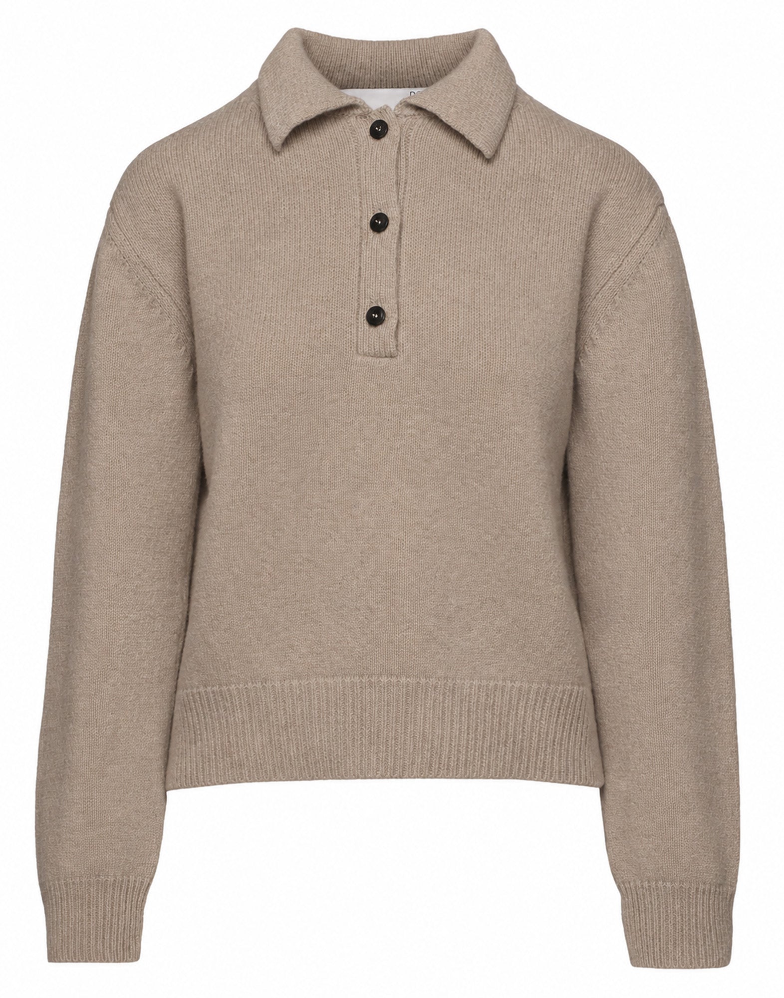 Maglia Polo Cropped in Lana e Cashmere Taupe