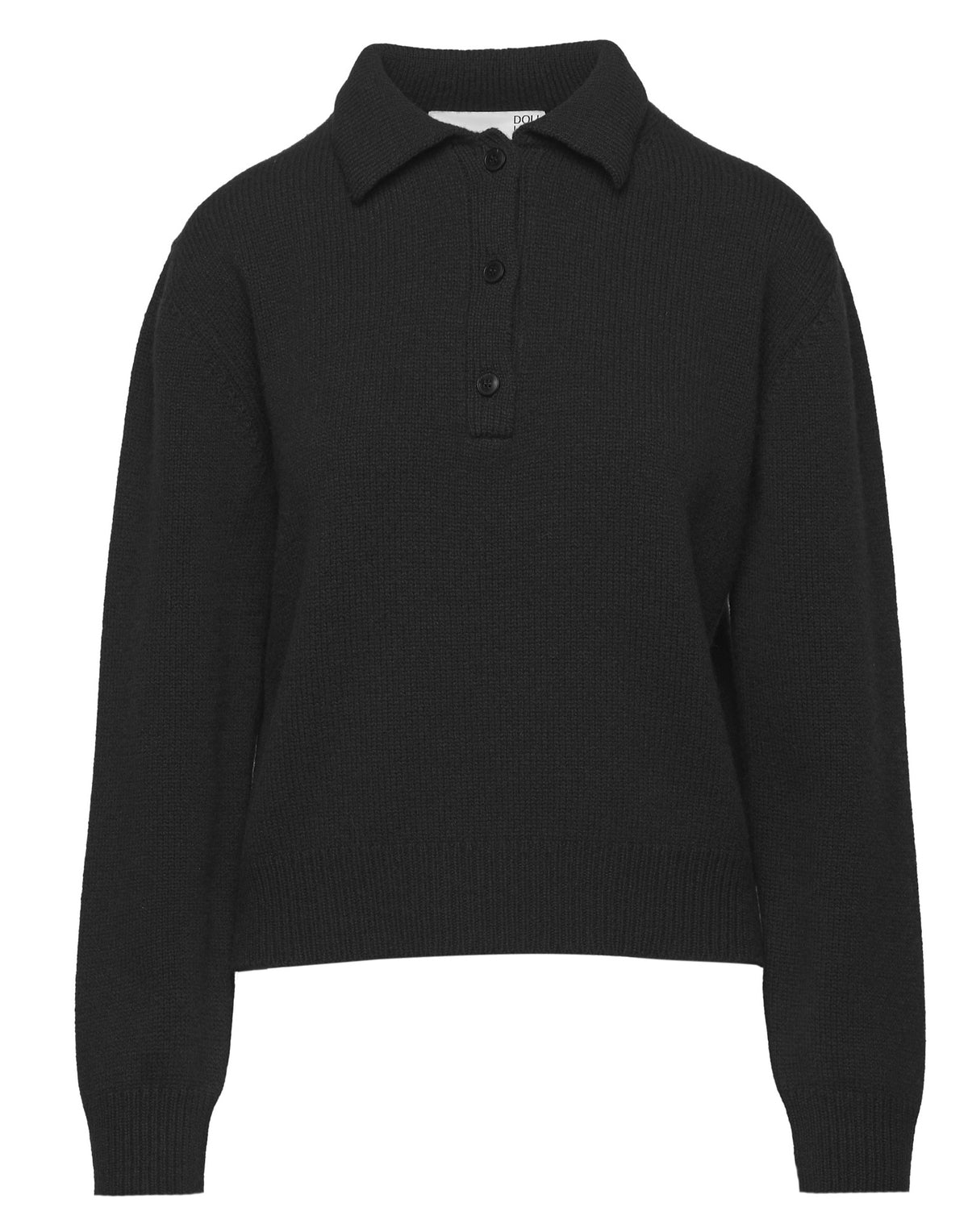 Maglia Polo Cropped in Lana e Cashmere Nero