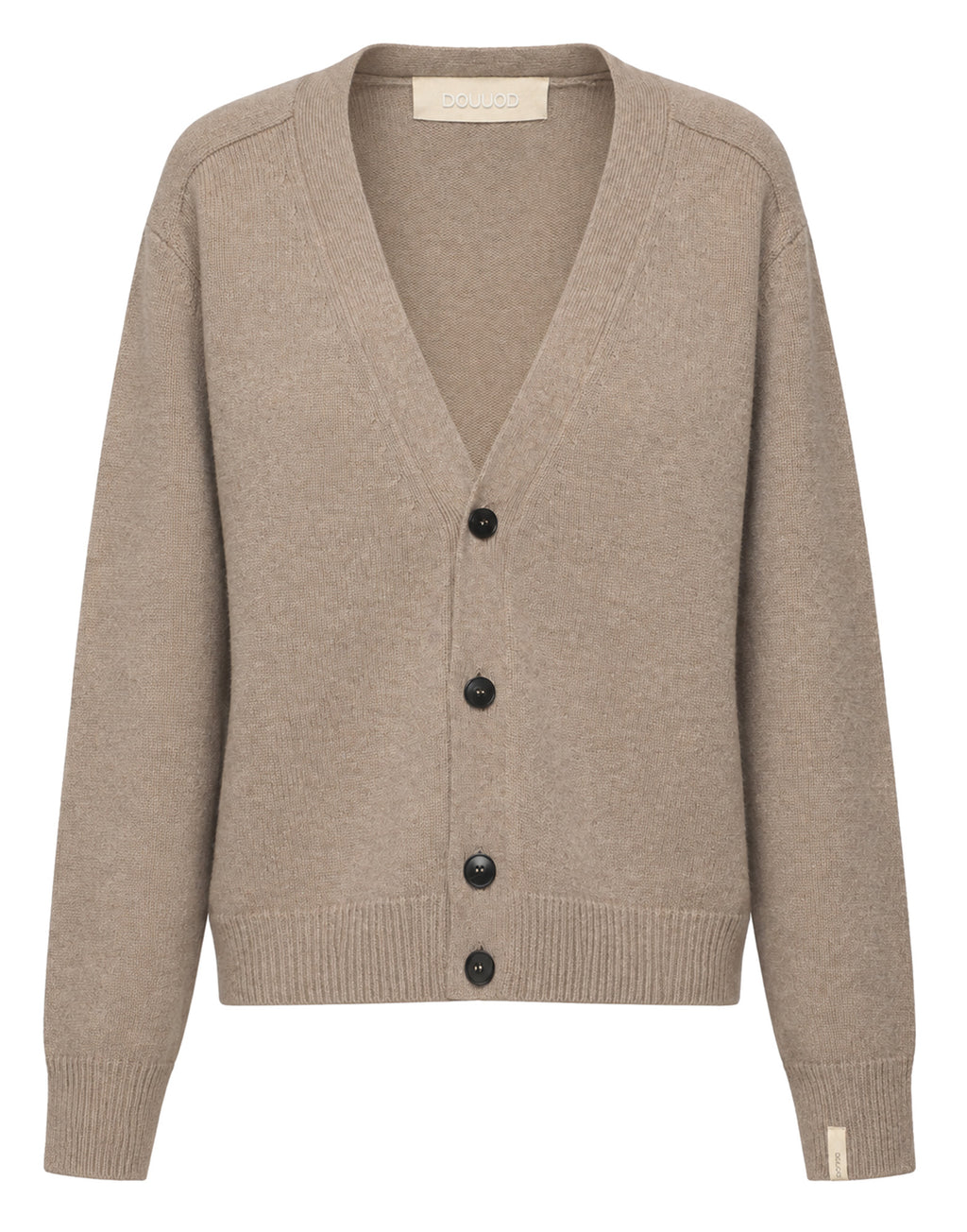 Cardigan Genderless con Scollo a V e Maniche Raglan in Lana e Cashmere Taupe