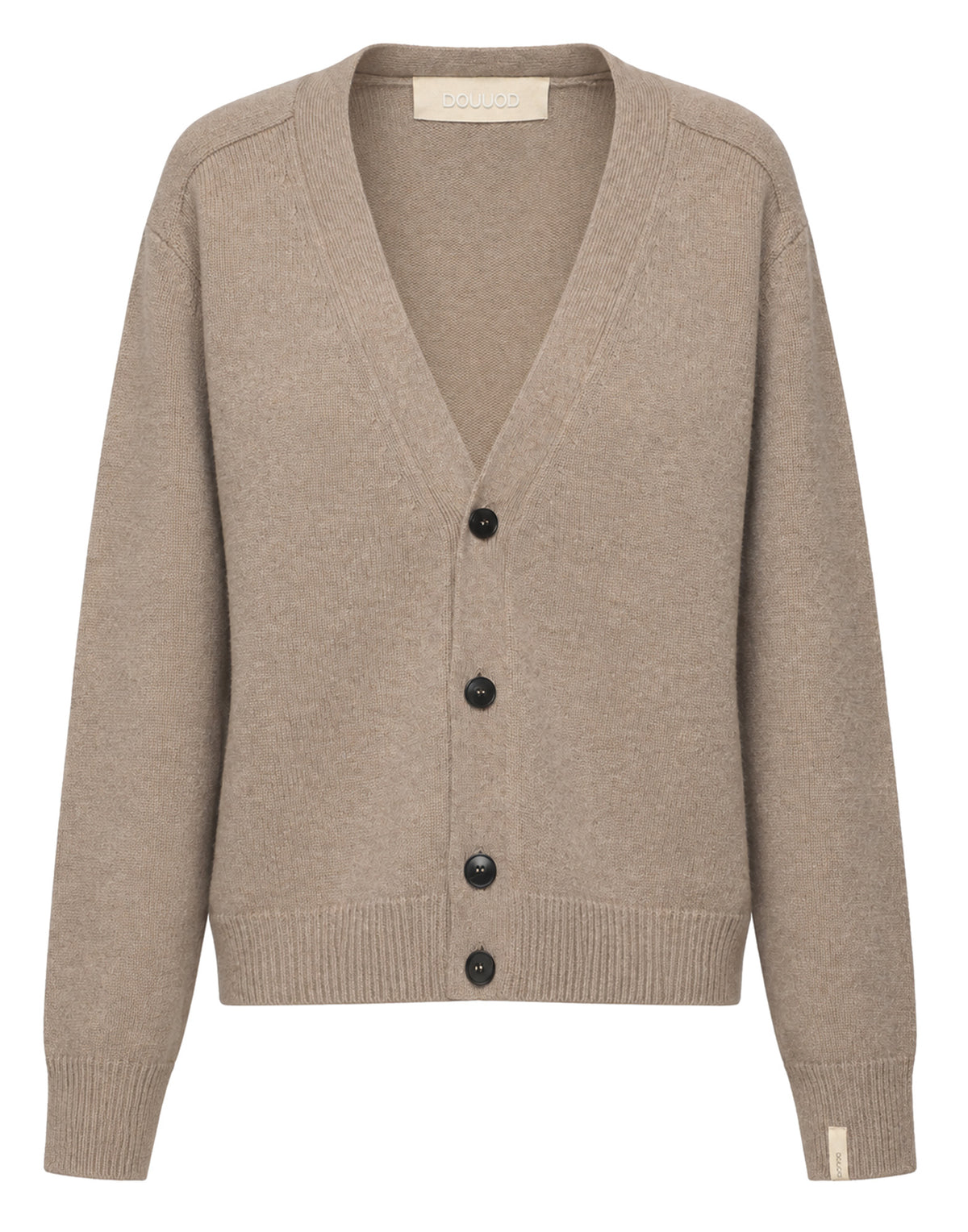 Cardigan Genderless con Scollo a V e Maniche Raglan in Lana e Cashmere Taupe