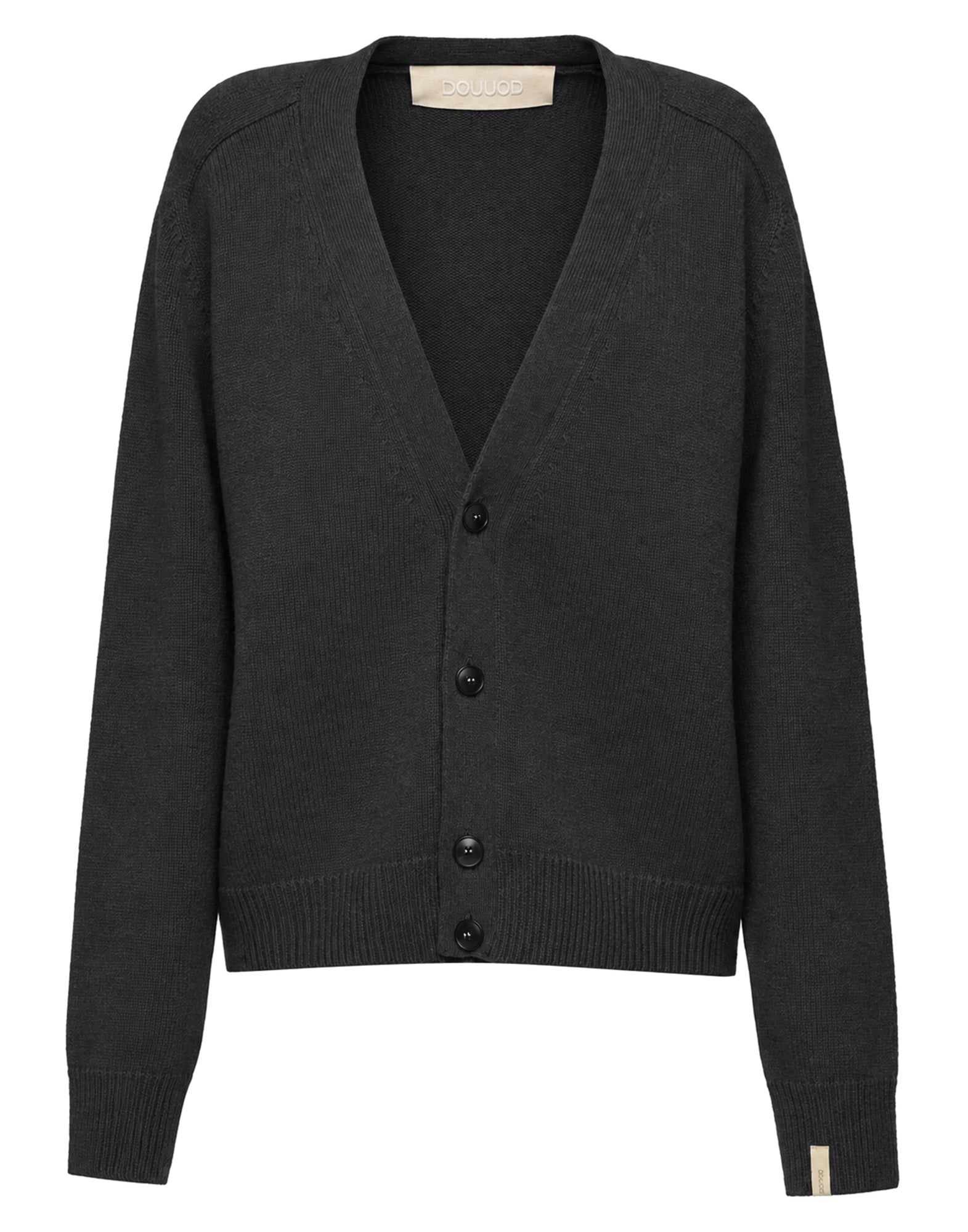 Cardigan Genderless con Scollo a V e Maniche Raglan in Lana e Cashmere Nero