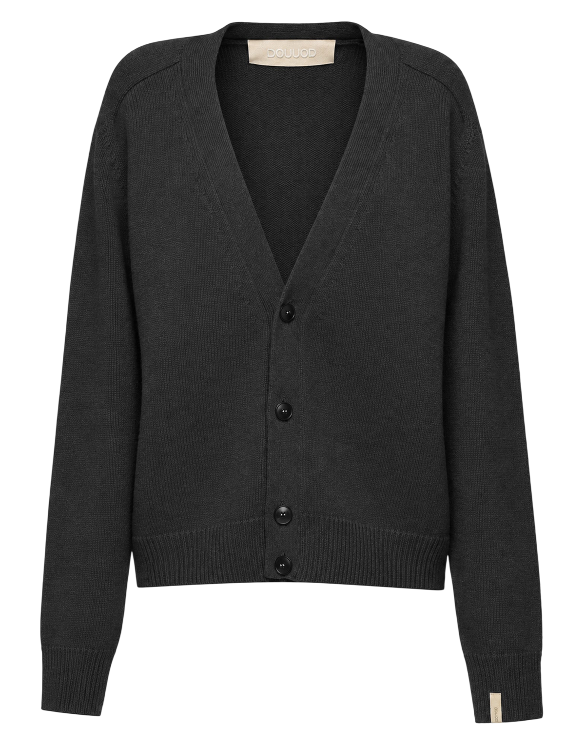 Cardigan unisexe à col en V et manches raglan en laine et cachemire noir