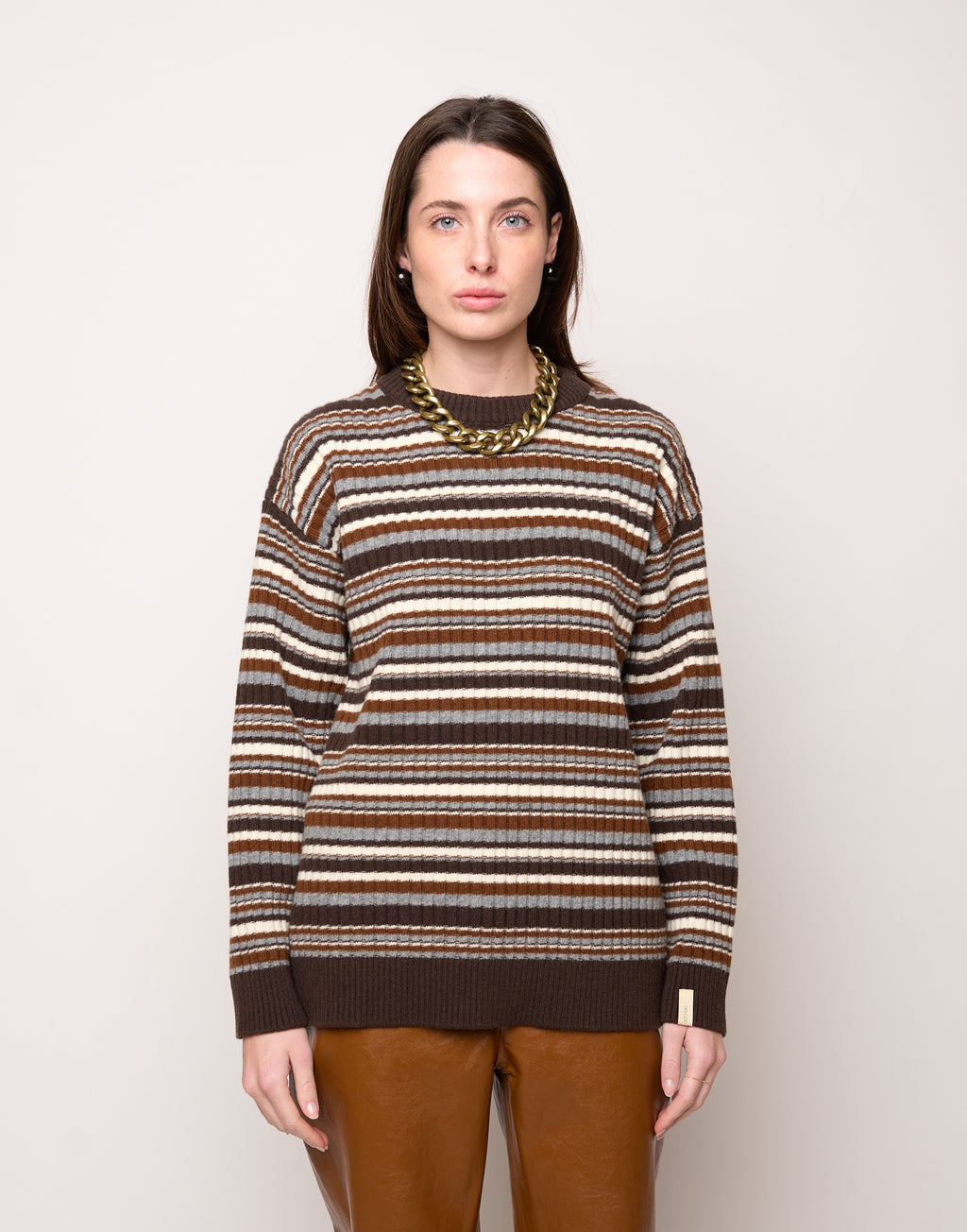 Pull ras-du-cou à rayures, unisexe, en laine superfine