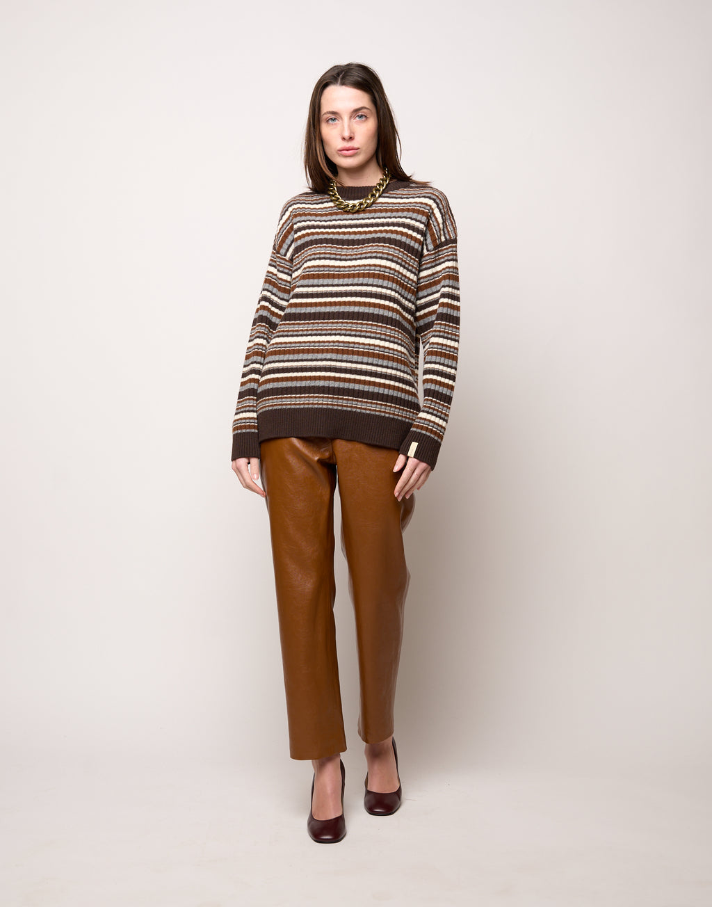 Maglia Girocollo Multirighe Genderless in Lana Superfine