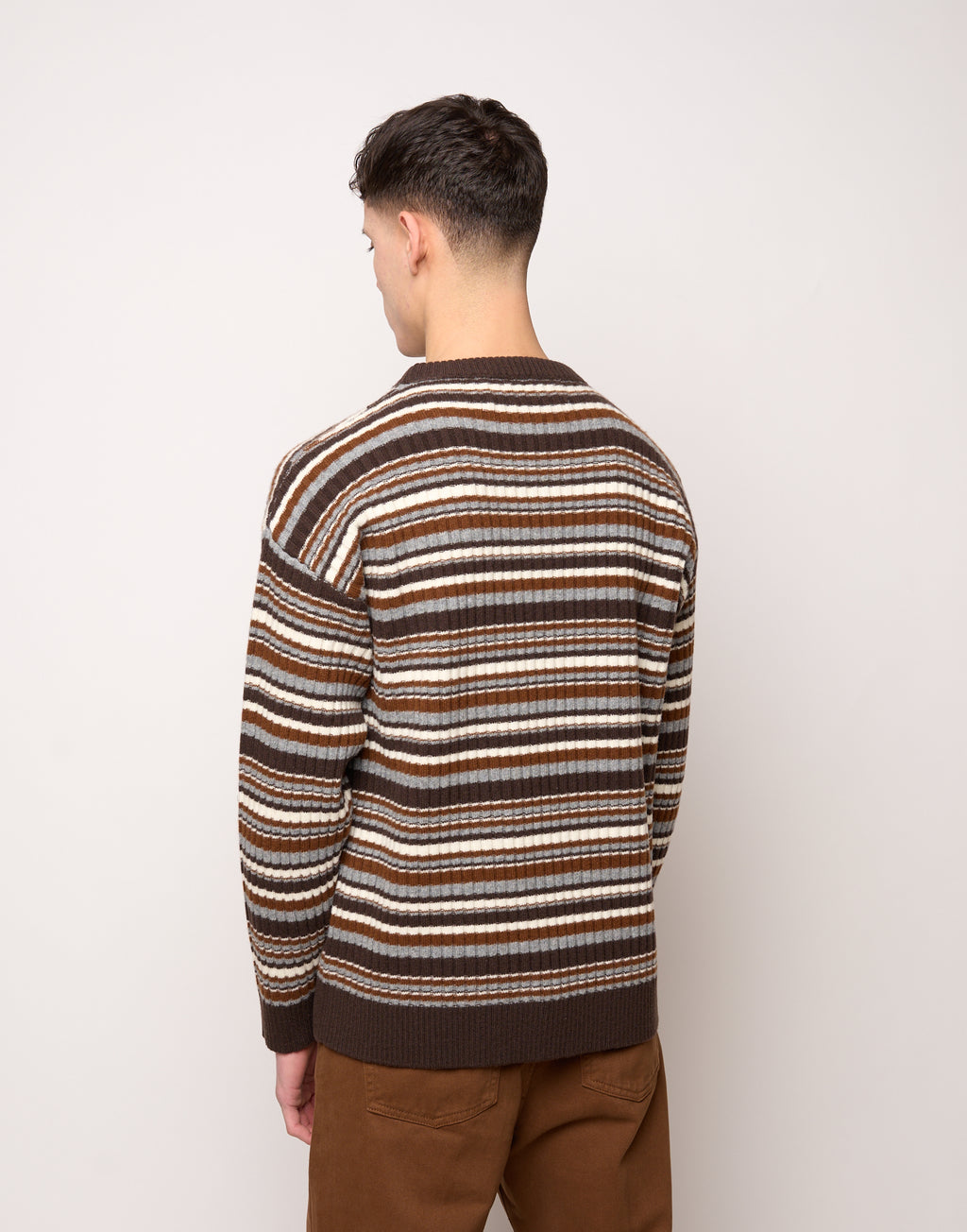 Pull ras-du-cou à rayures, unisexe, en laine superfine