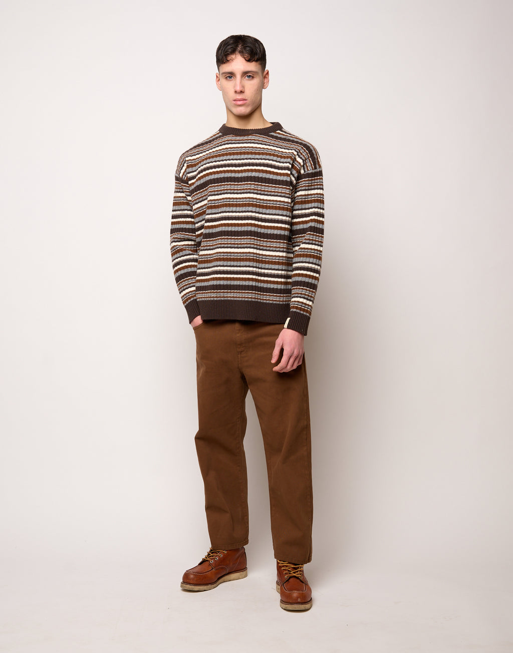 Maglia Girocollo Multirighe Genderless in Lana Superfine