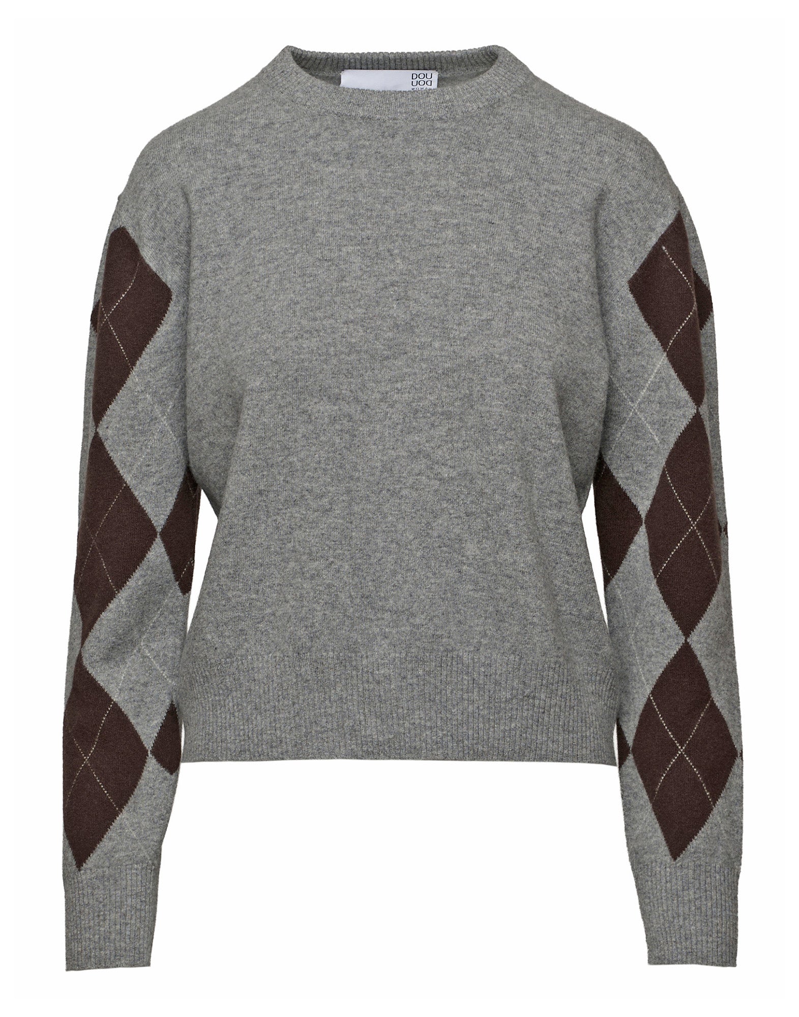 Maglia Girocollo con Intarsio Argyle Grigio/Moro