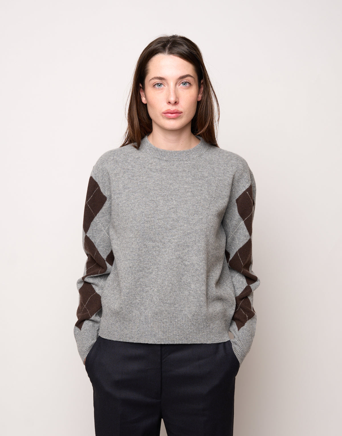 Maglia Girocollo con Intarsio Argyle Grigio/Moro