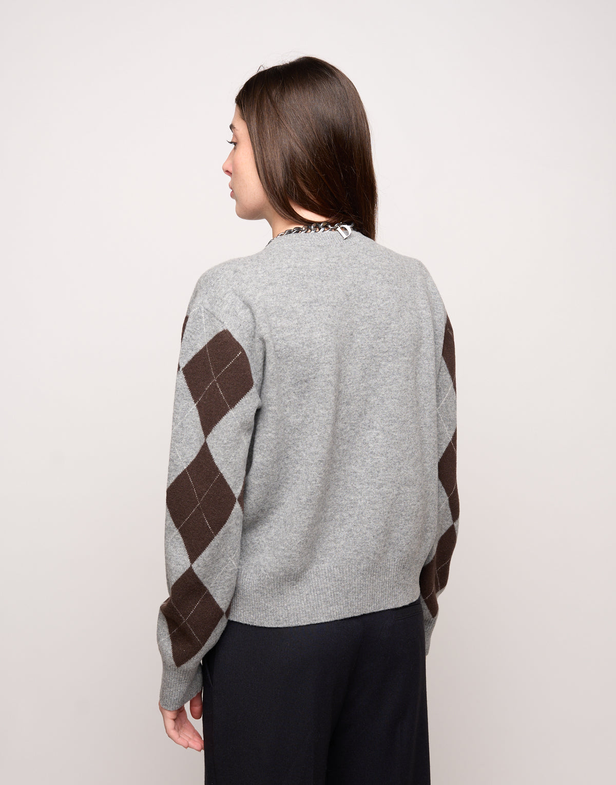 Maglia Girocollo con Intarsio Argyle Grigio/Moro