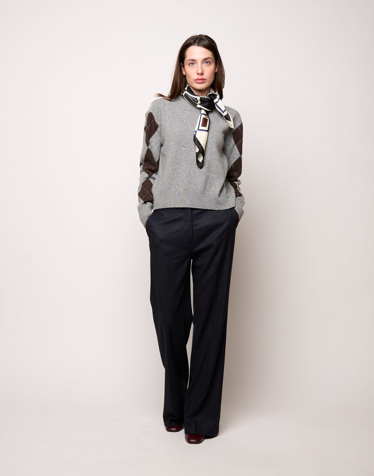 Maglia Girocollo con Intarsio Argyle Grigio/Moro