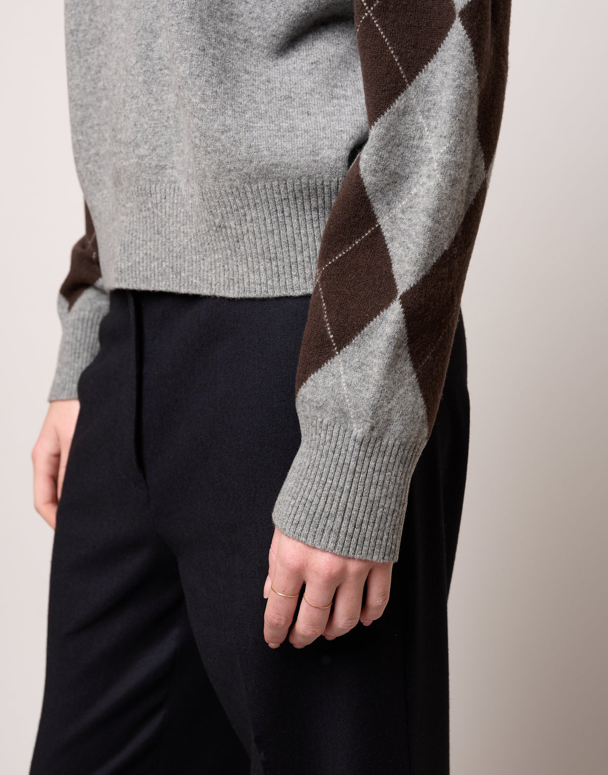 Maglia Girocollo con Intarsio Argyle Grigio/Moro