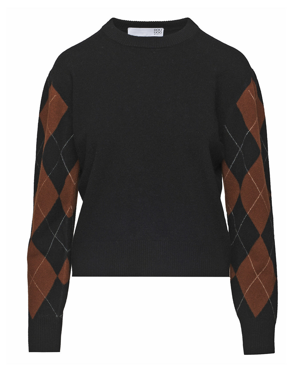 Maglia Girocollo con Intarsio Argyle Nero/Castagna