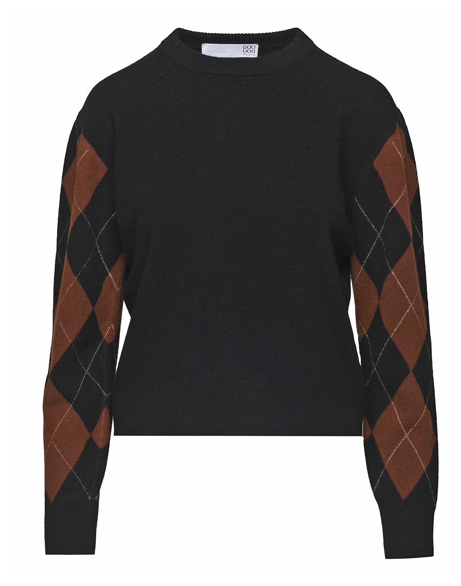 Maglia Girocollo con Intarsio Argyle Nero/Castagna
