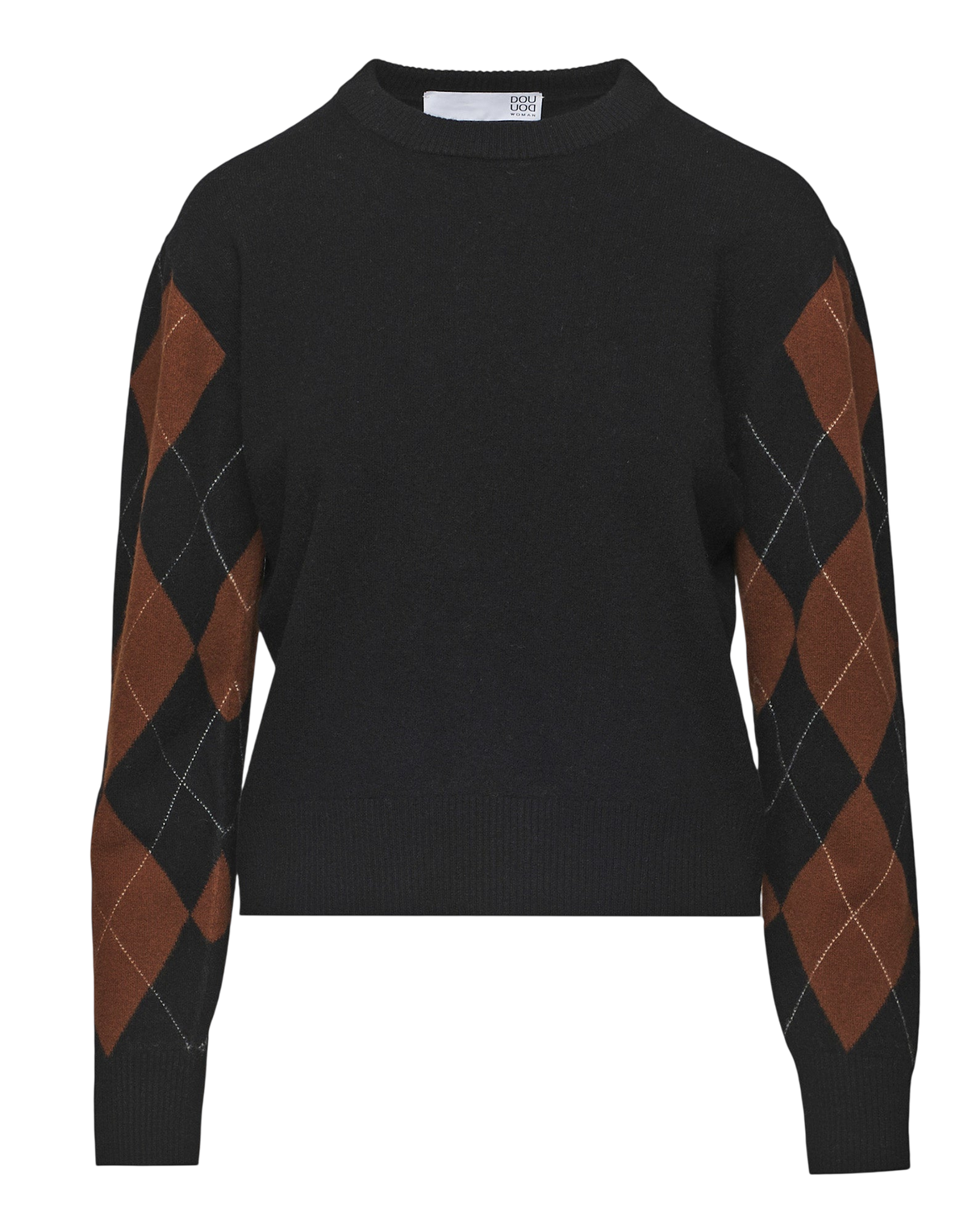 Maglia Girocollo con Intarsio Argyle Nero/Castagna
