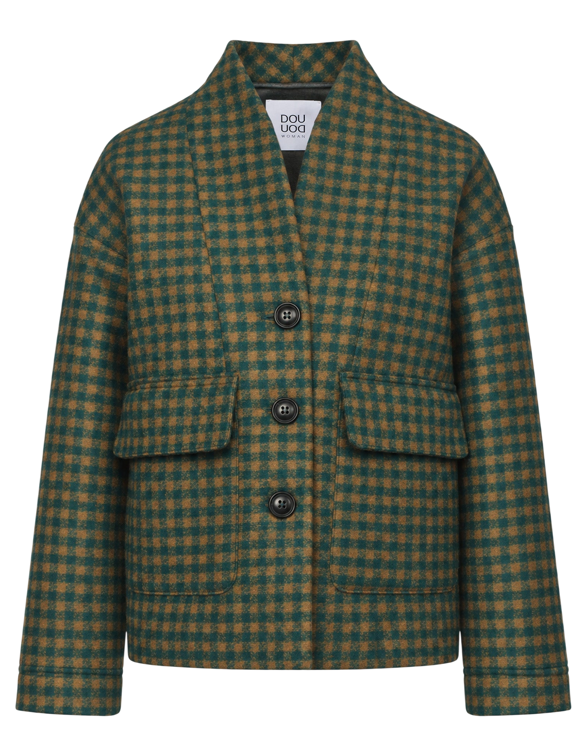 Veste courte en néoprène vichy camel/avocat