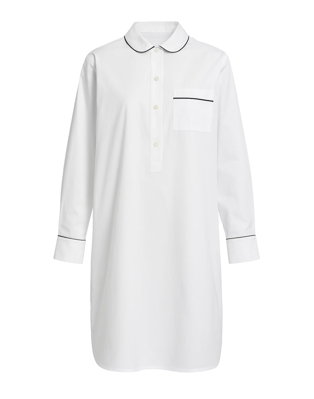 Abito Camicia in Popeline con Piping a Contrasto