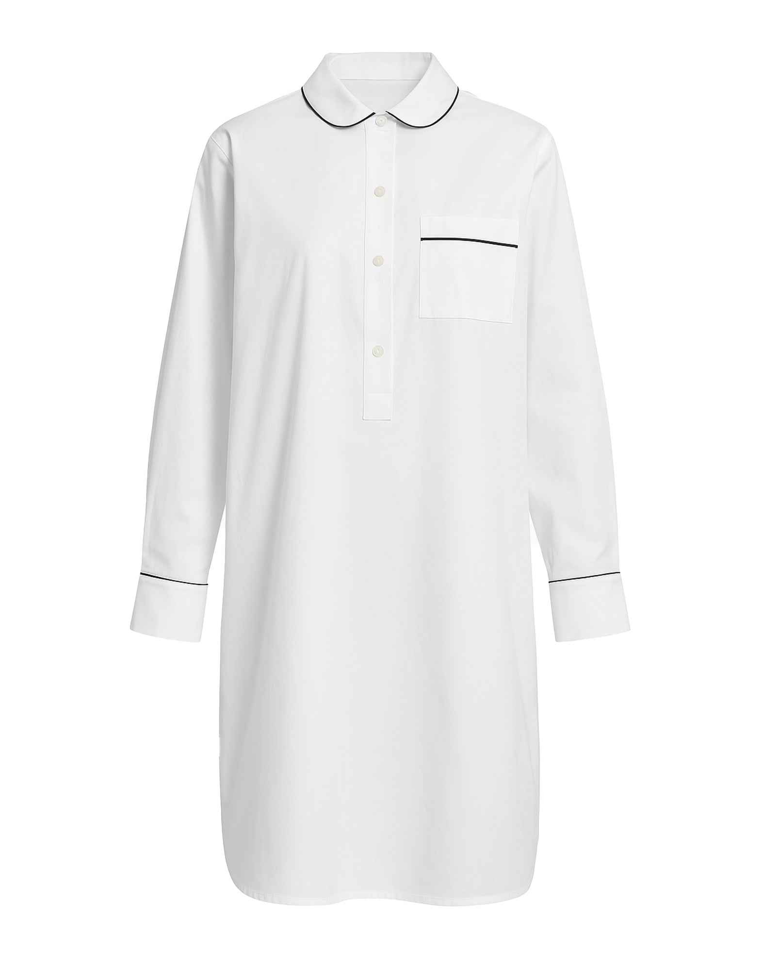 Abito Camicia in Popeline con Piping a Contrasto