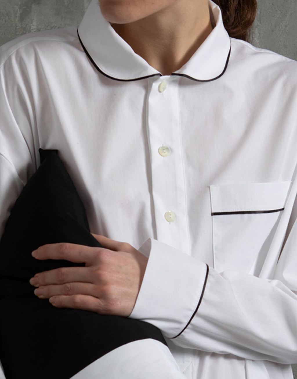 Abito Camicia in Popeline con Piping a Contrasto