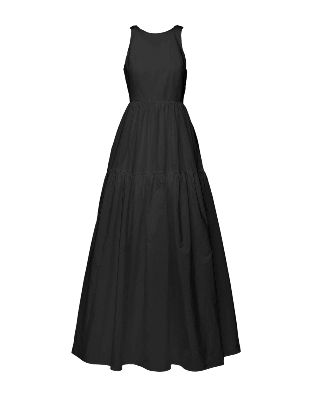 Long Dress with Ruffles and Porthole Back in Black