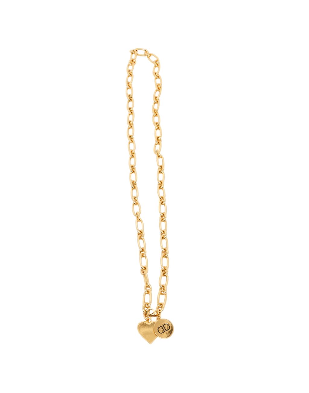 Collana Lunga a Catena con Cuore e Logo Pendenti