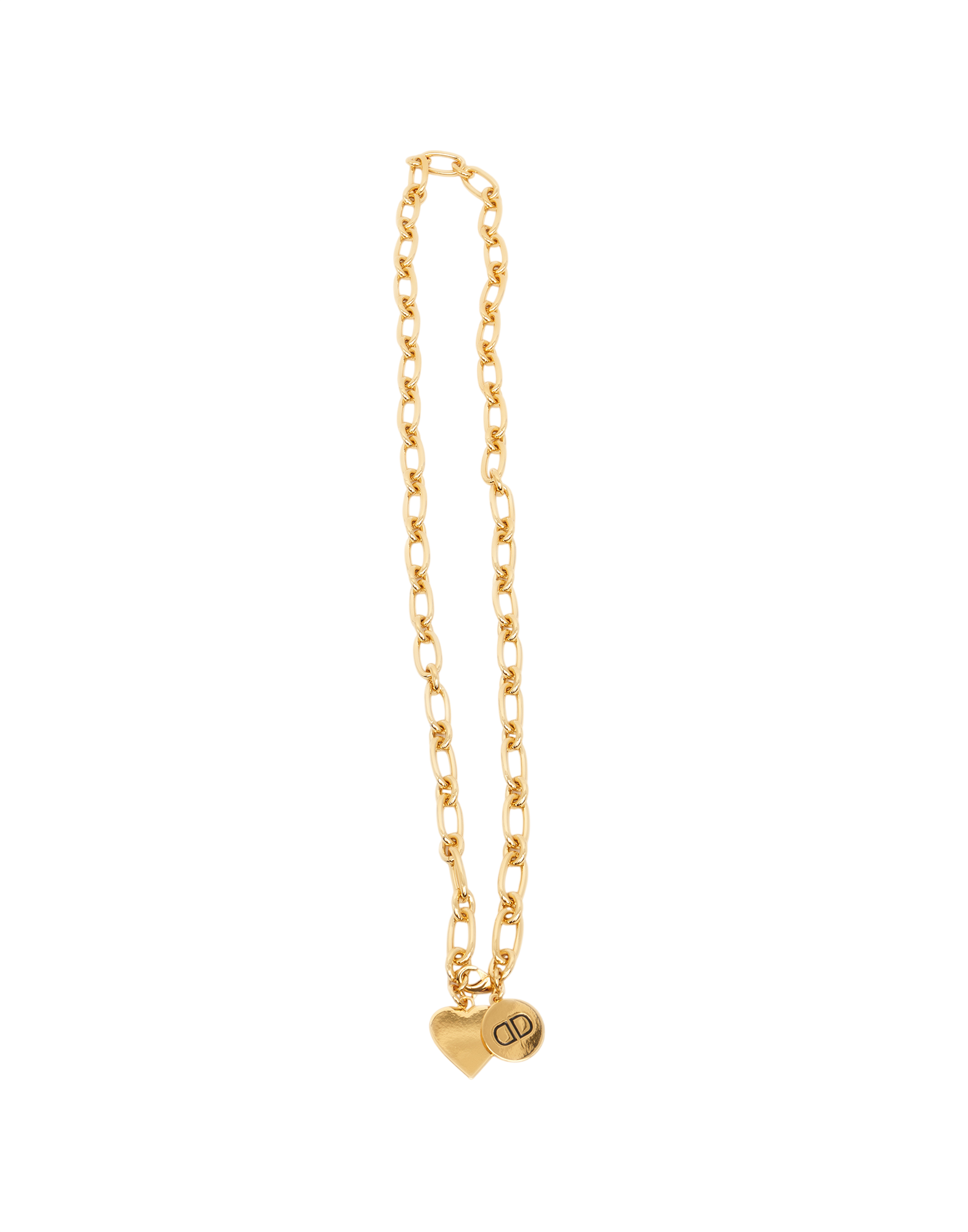 Collana Lunga a Catena con Cuore e Logo Pendenti