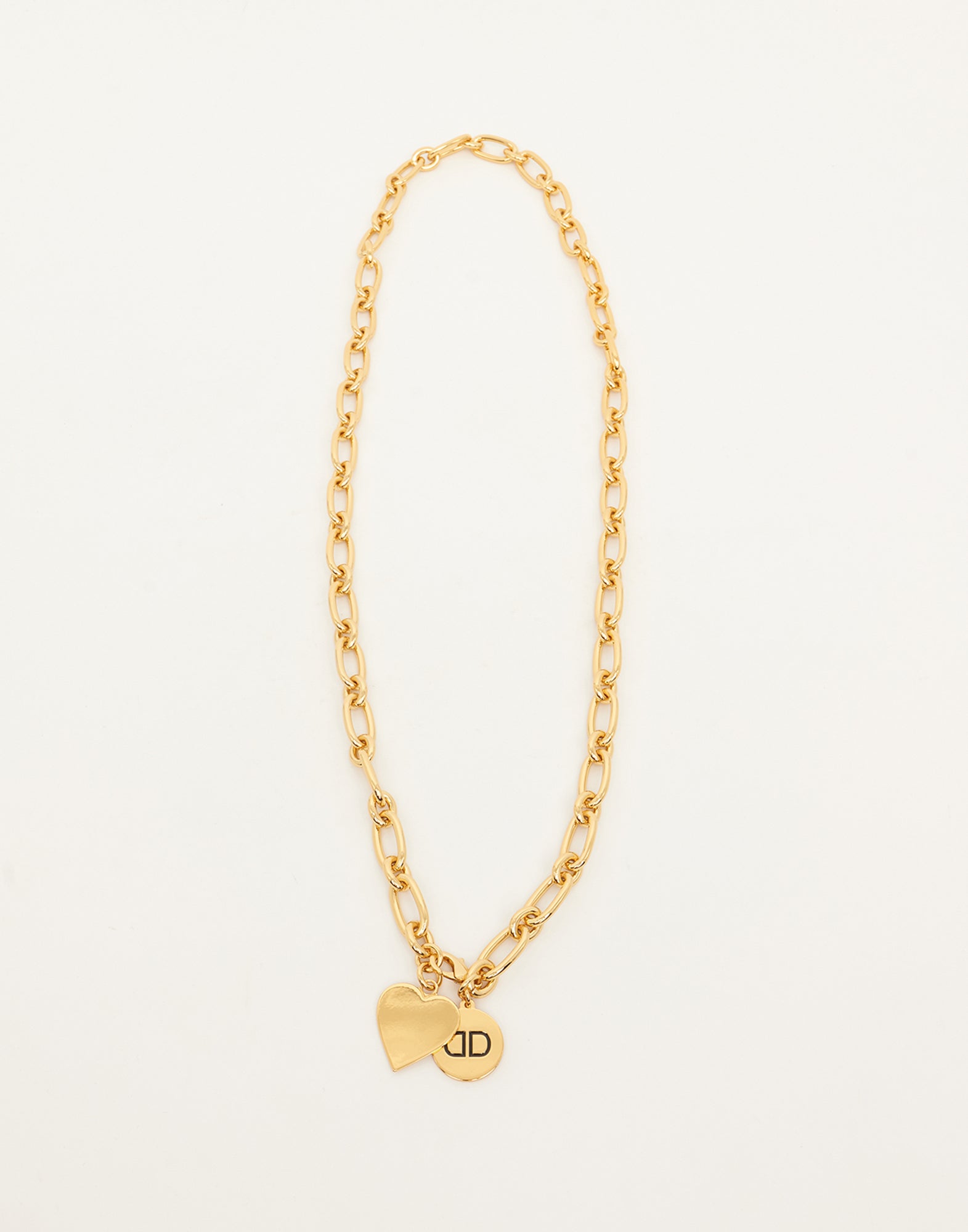 Collana Lunga a Catena con Cuore e Logo Pendenti