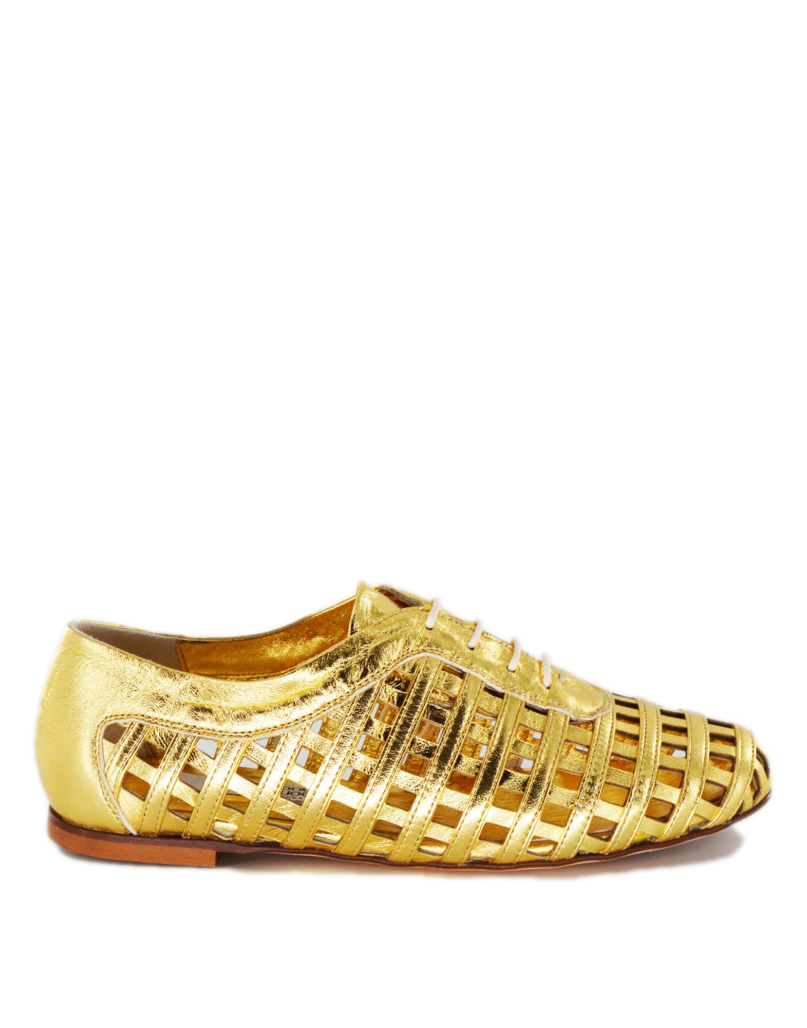 Derby Traforati in Pelle Laminata Oro