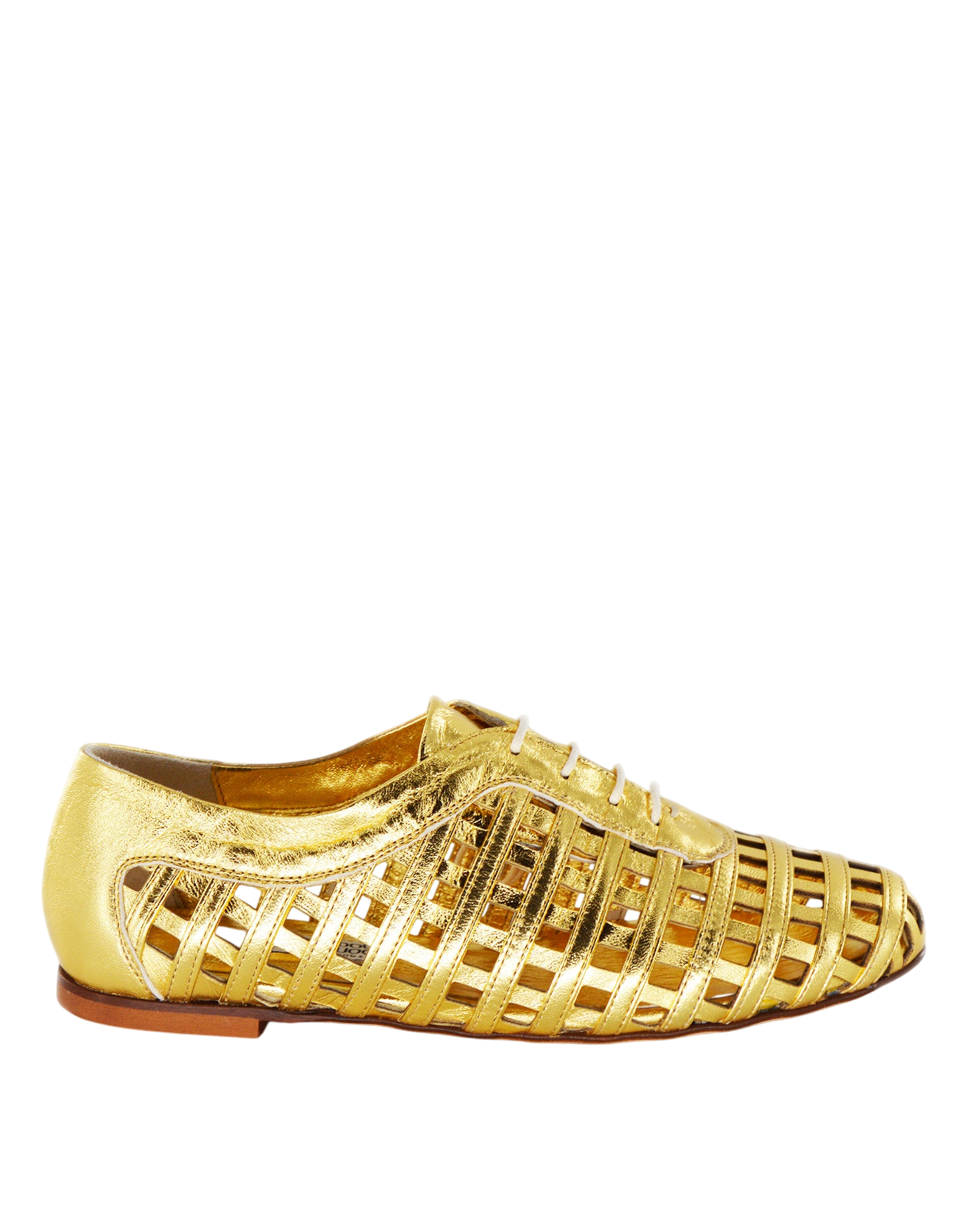 Derby Traforati in Pelle Laminata Oro