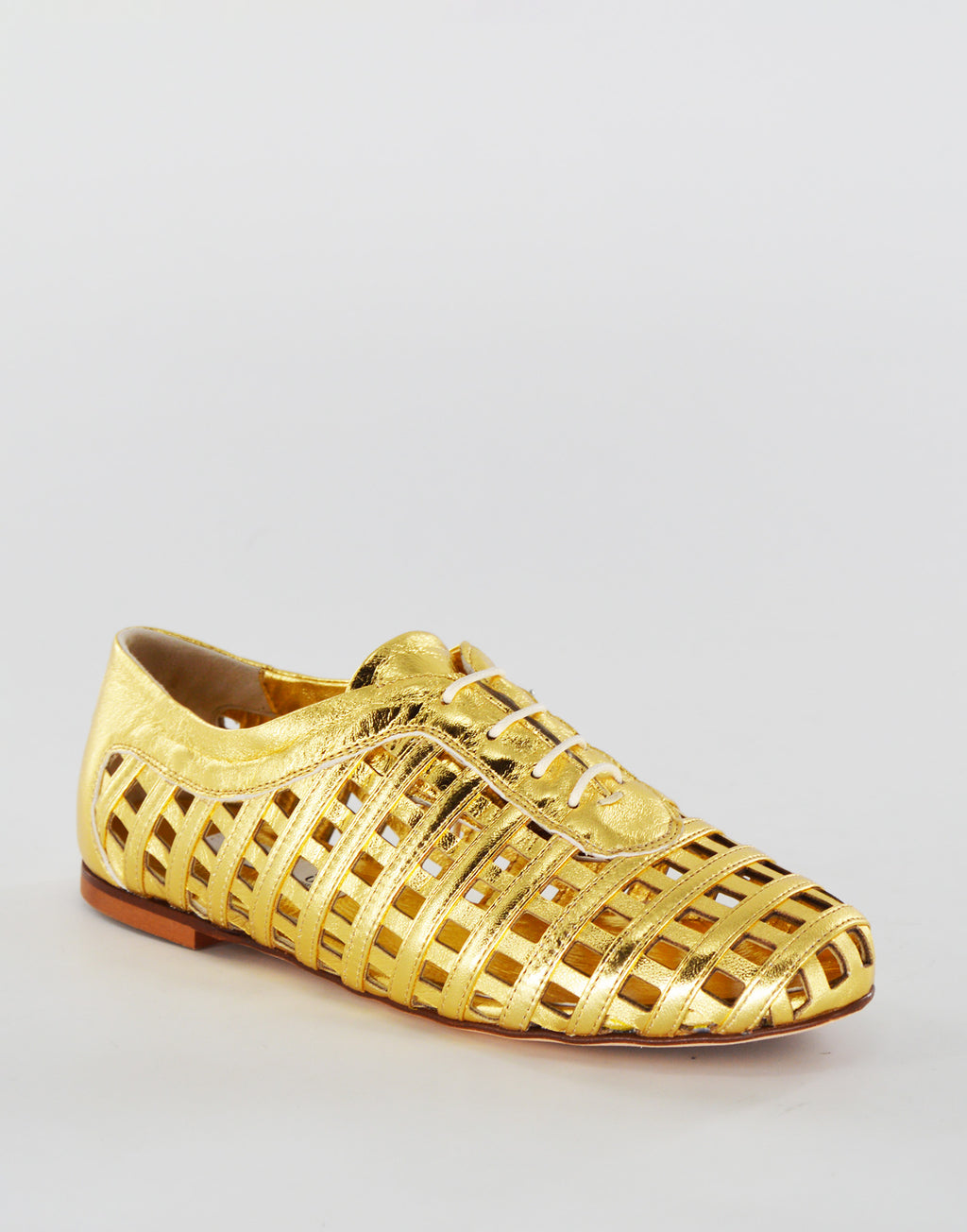 Derby Traforati in Pelle Laminata Oro