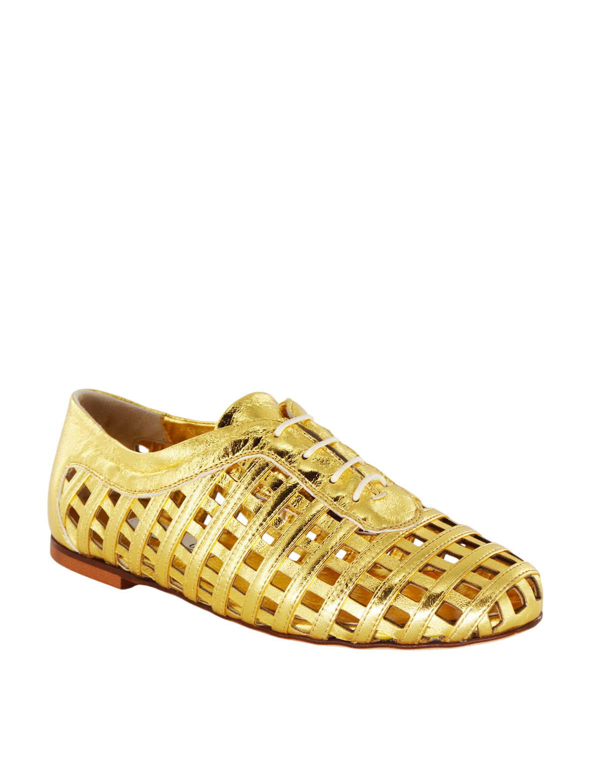 Derby Traforati in Pelle Laminata Oro