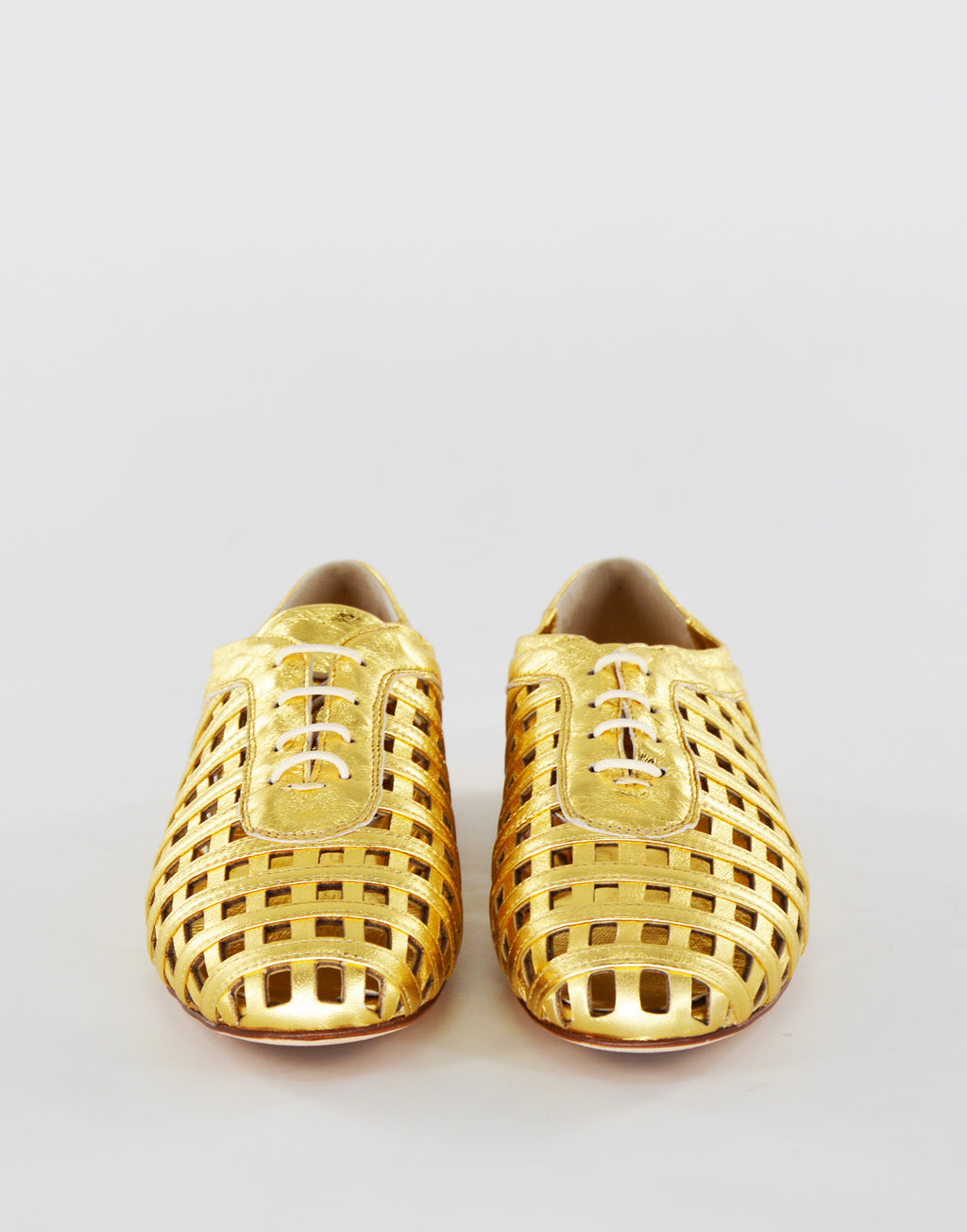 Derby Traforati in Pelle Laminata Oro