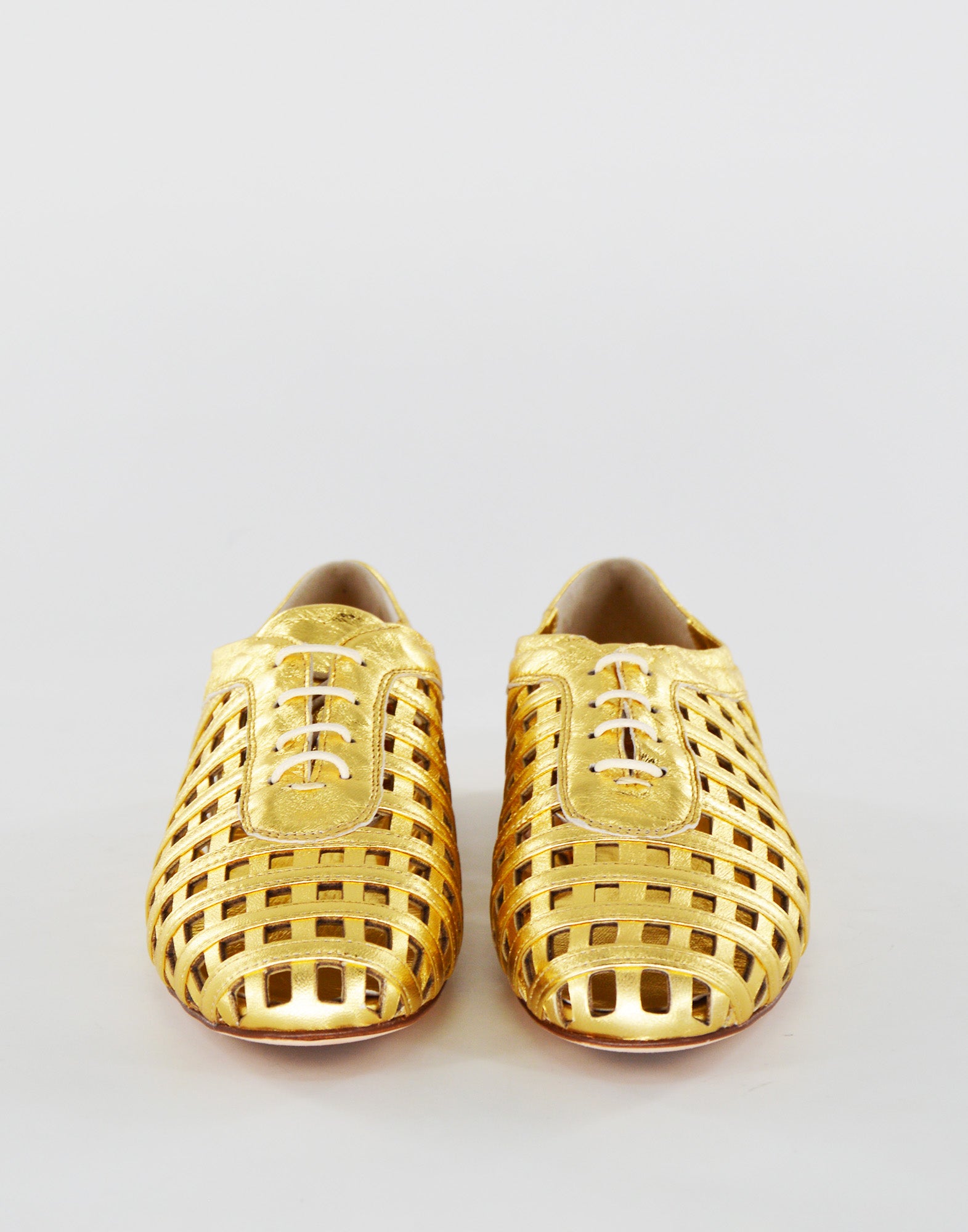 Derby Traforati in Pelle Laminata Oro