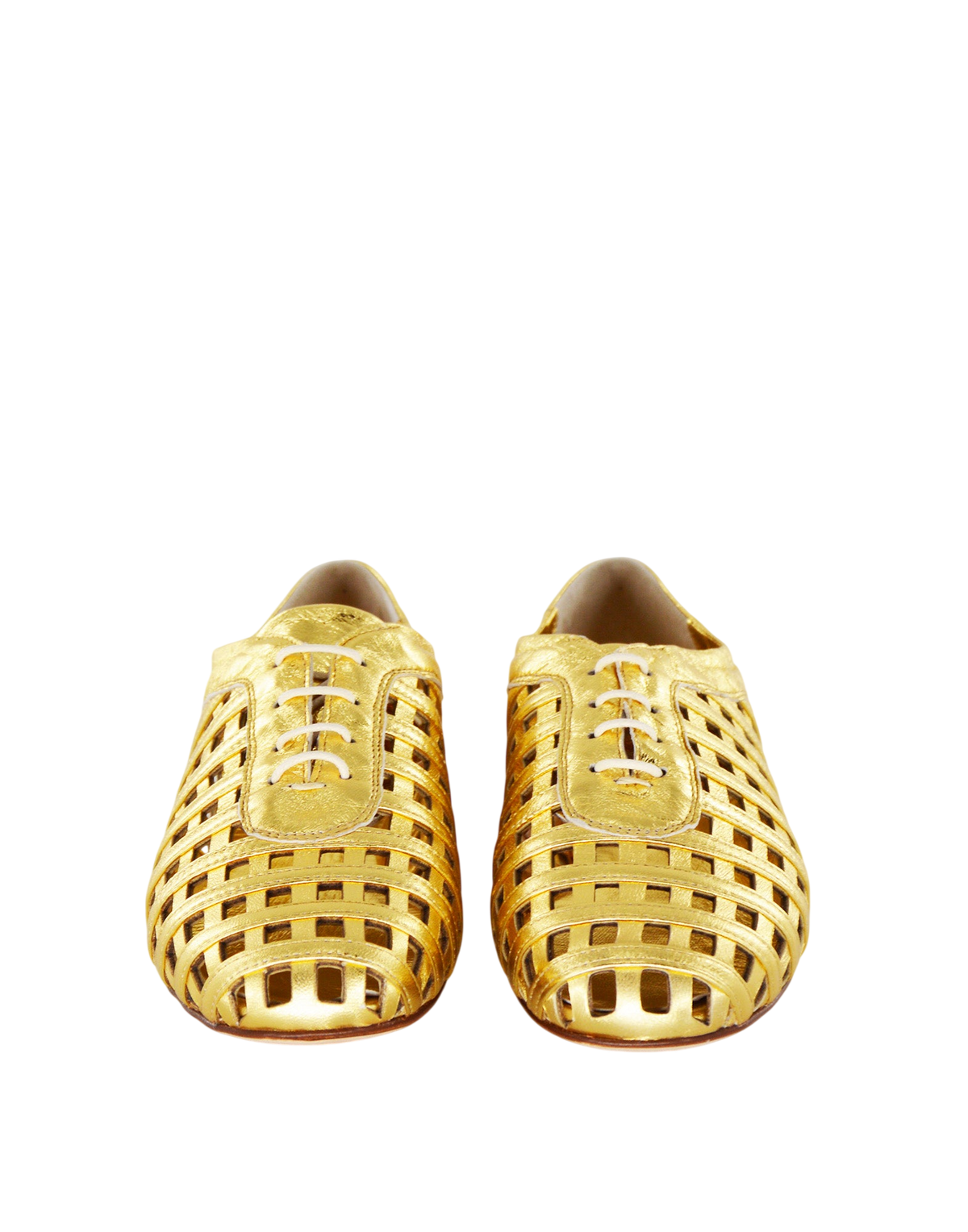 Derby Traforati in Pelle Laminata Oro