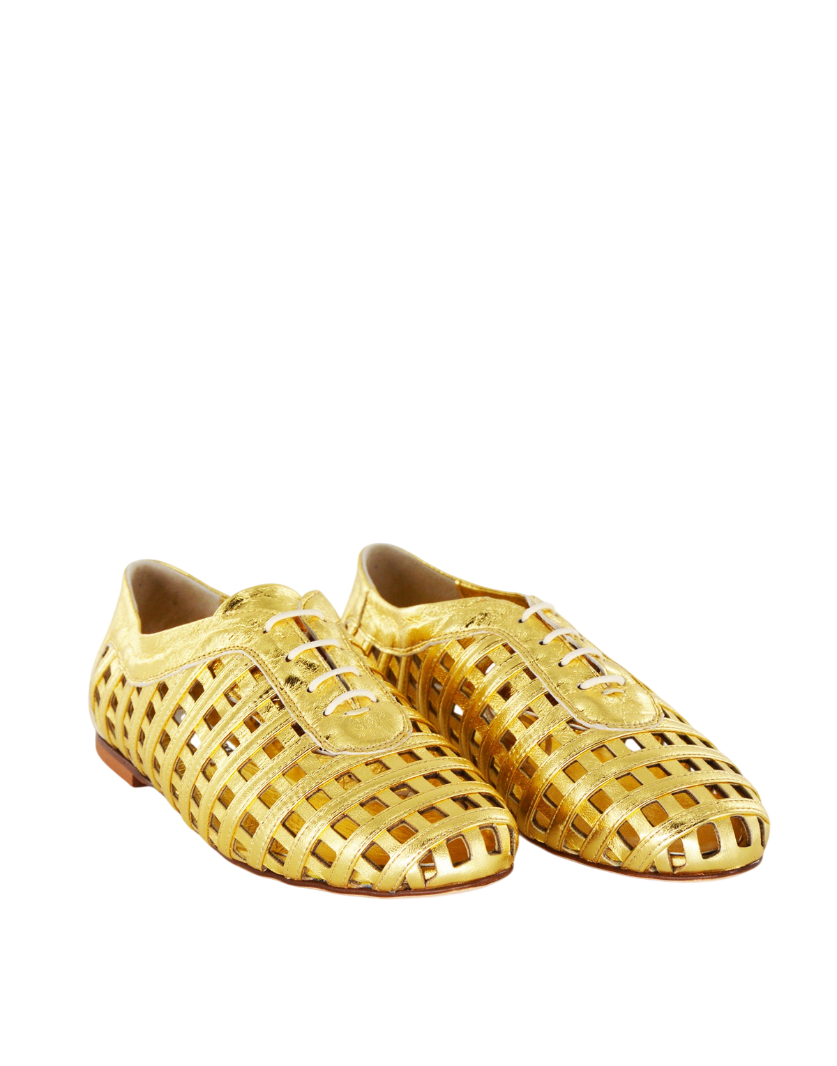 Derby Traforati in Pelle Laminata Oro